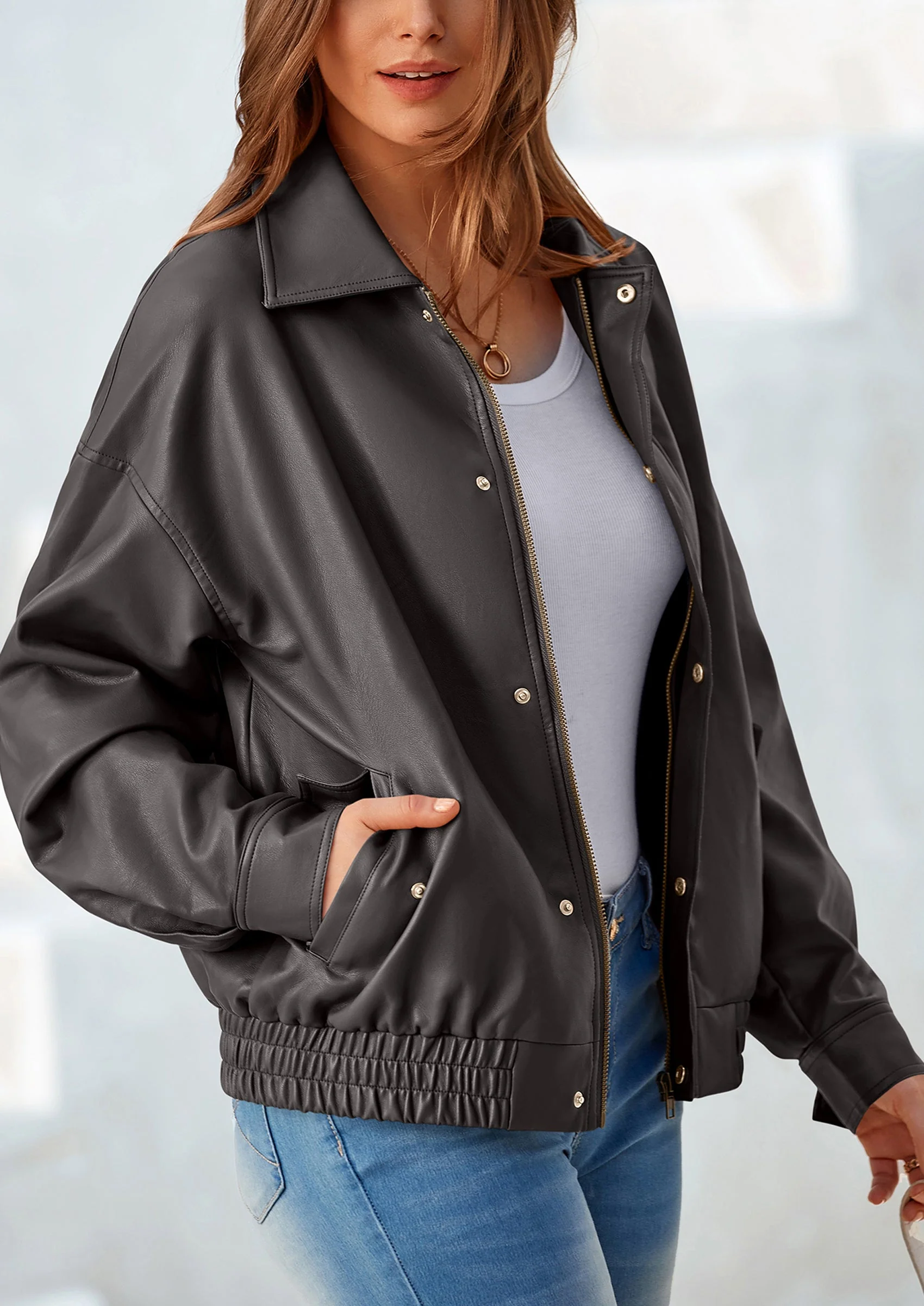 PRETTYGARDEN Women's Faux Leather Motorcycle Jacket Trendy Fall Spring Clothes Oversized Zip Up Winter Coat Outerwear - Image 33