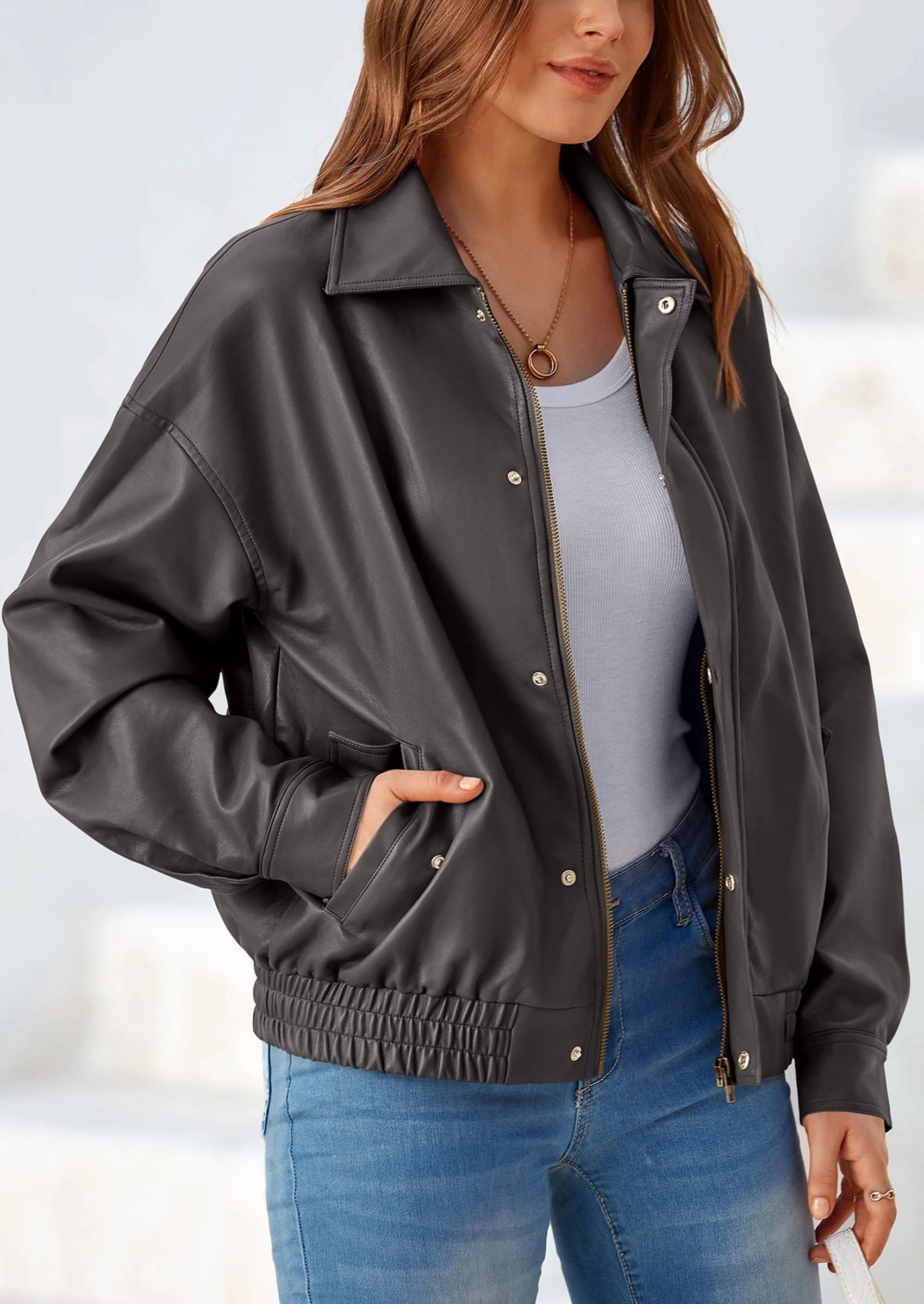 PRETTYGARDEN Women's Faux Leather Motorcycle Jacket Trendy Fall Spring Clothes Oversized Zip Up Winter Coat Outerwear - Image 34
