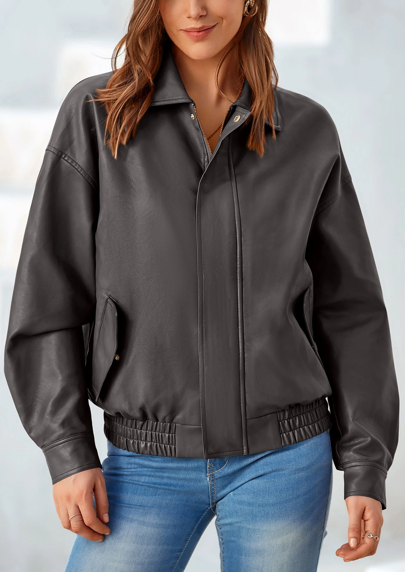 PRETTYGARDEN Women's Faux Leather Motorcycle Jacket Trendy Fall Spring Clothes Oversized Zip Up Winter Coat Outerwear - Image 35