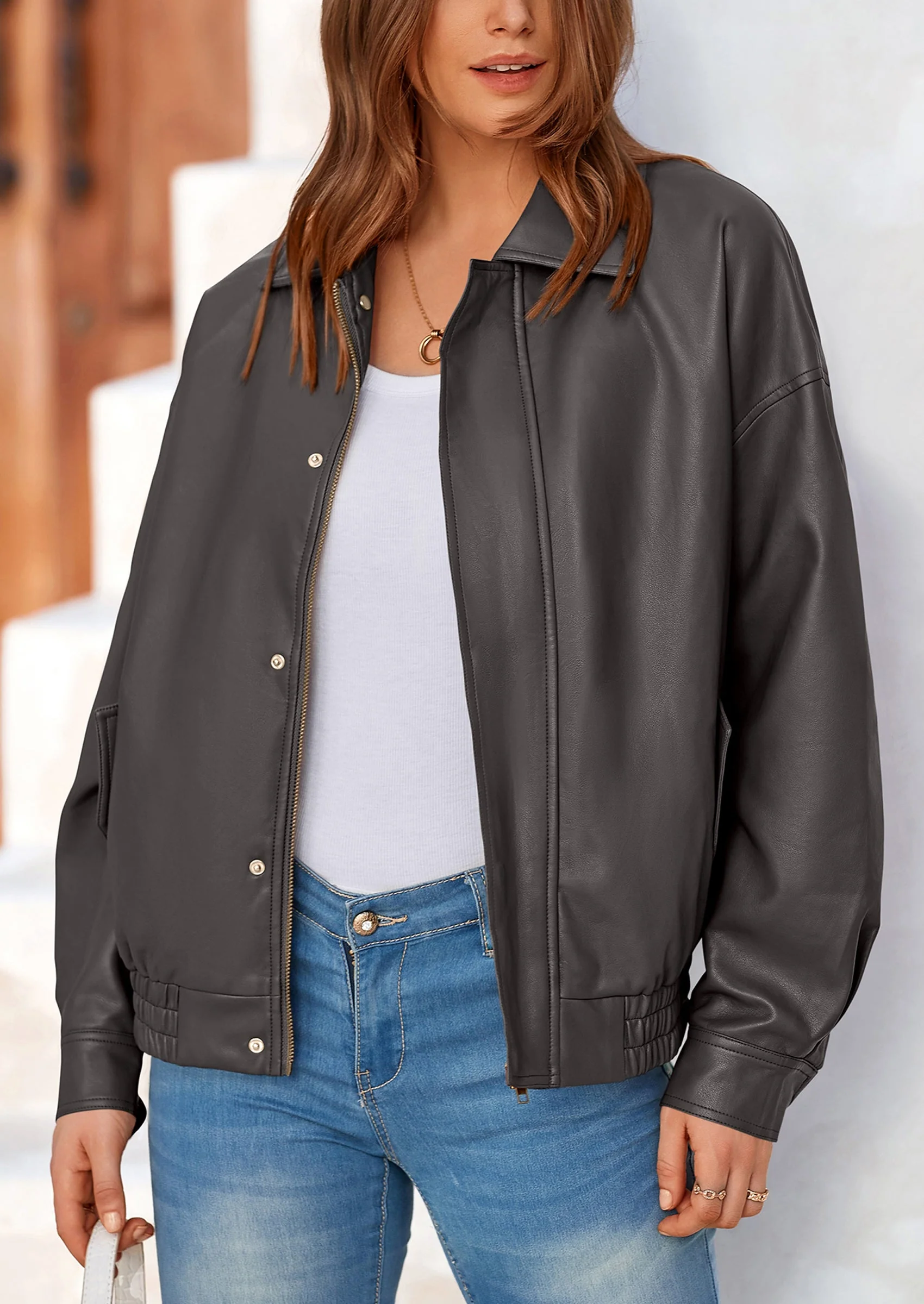 PRETTYGARDEN Women's Faux Leather Motorcycle Jacket Trendy Fall Spring Clothes Oversized Zip Up Winter Coat Outerwear - Image 36