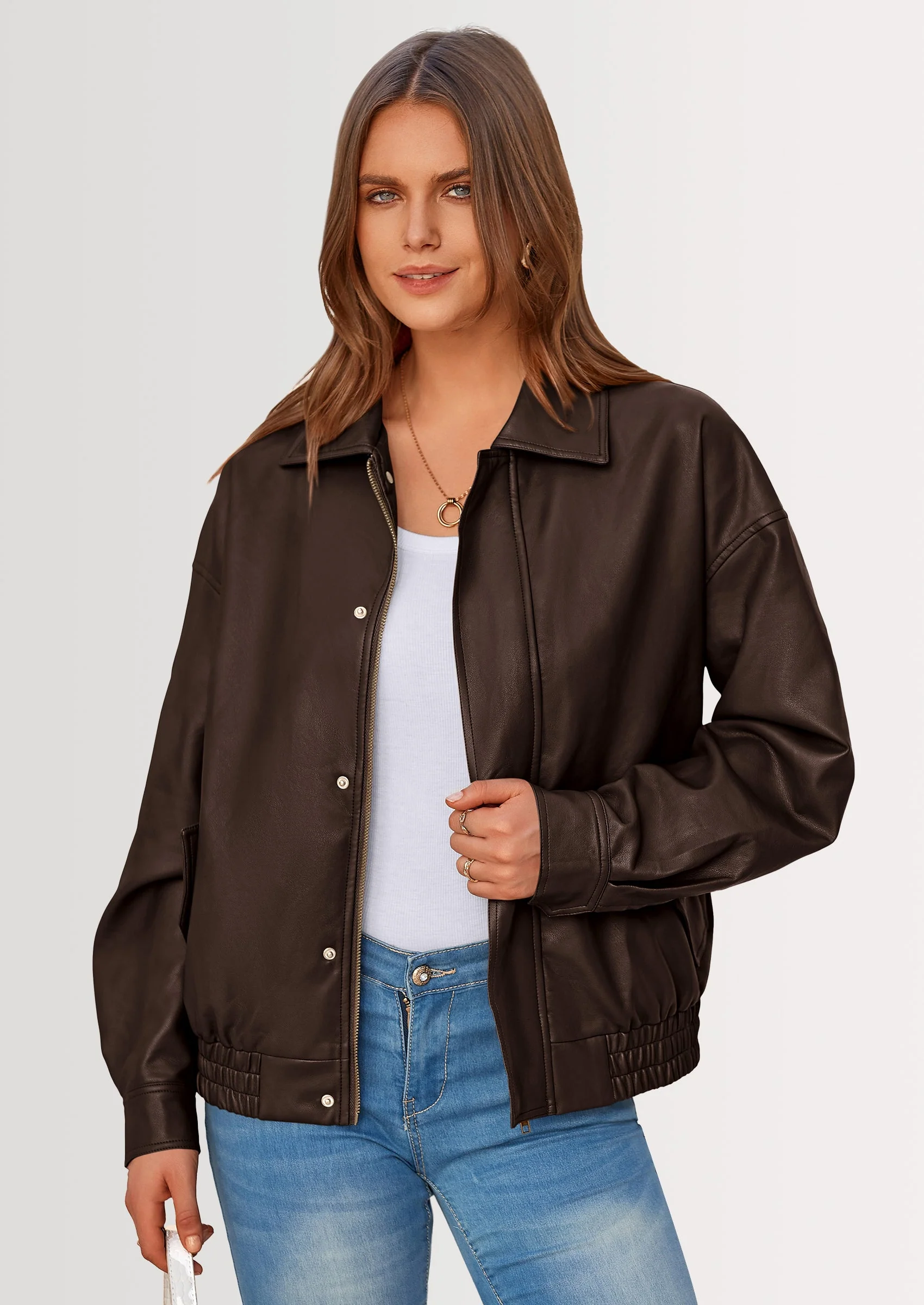 PRETTYGARDEN Women's Faux Leather Motorcycle Jacket Trendy Fall Spring Clothes Oversized Zip Up Winter Coat Outerwear - Image 37