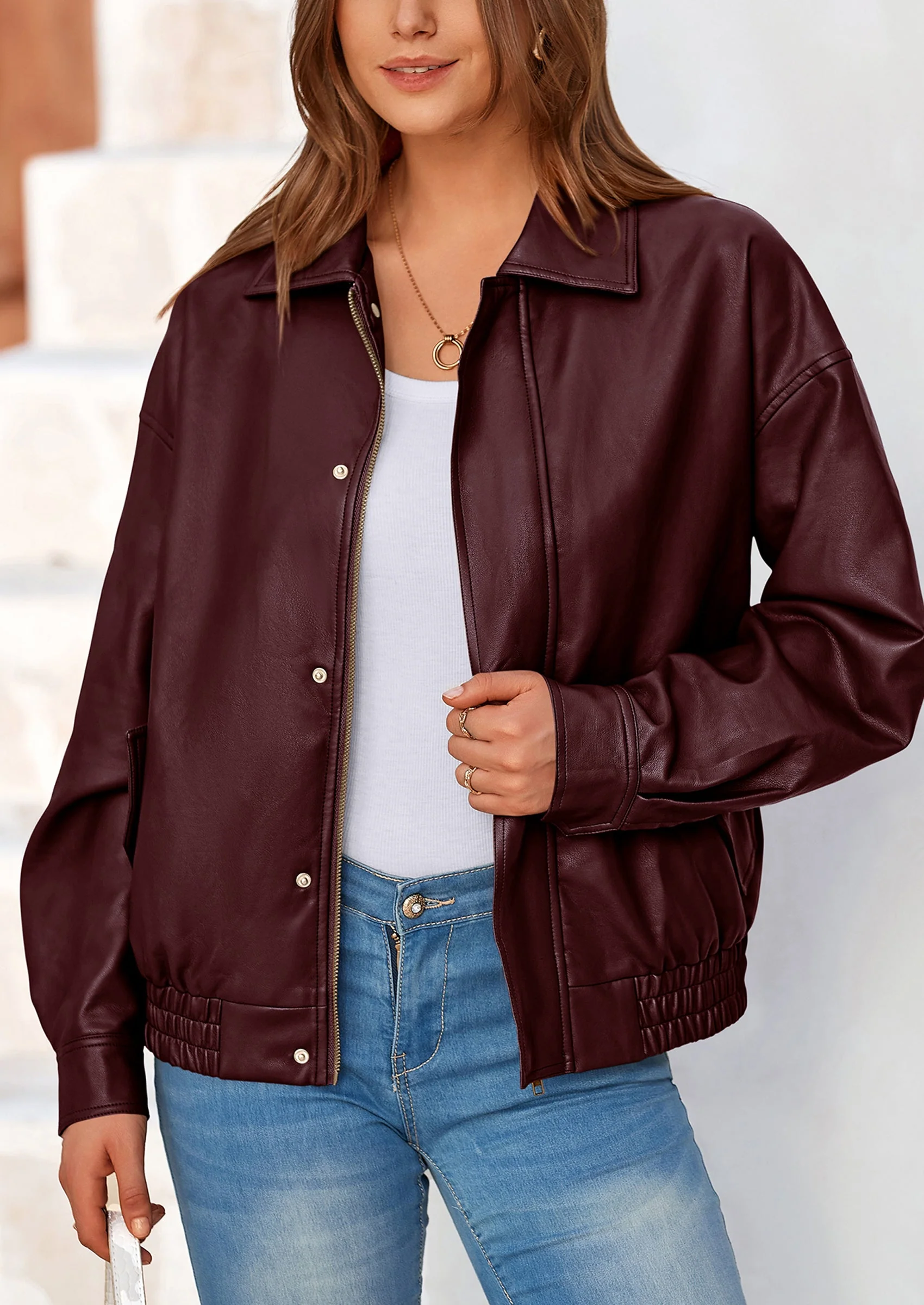 PRETTYGARDEN Women's Faux Leather Motorcycle Jacket Trendy Fall Spring Clothes Oversized Zip Up Winter Coat Outerwear - Image 42