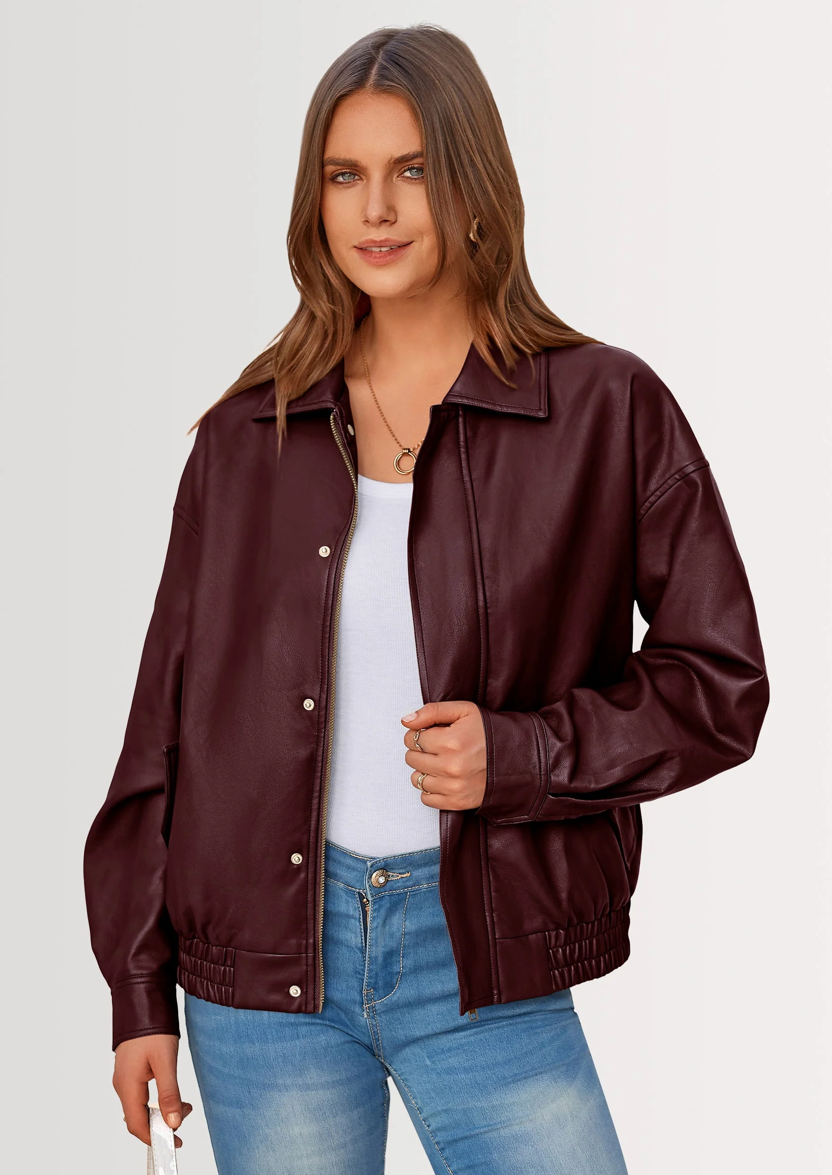 PRETTYGARDEN Women's Faux Leather Motorcycle Jacket Trendy Fall Spring Clothes Oversized Zip Up Winter Coat Outerwear - Image 45