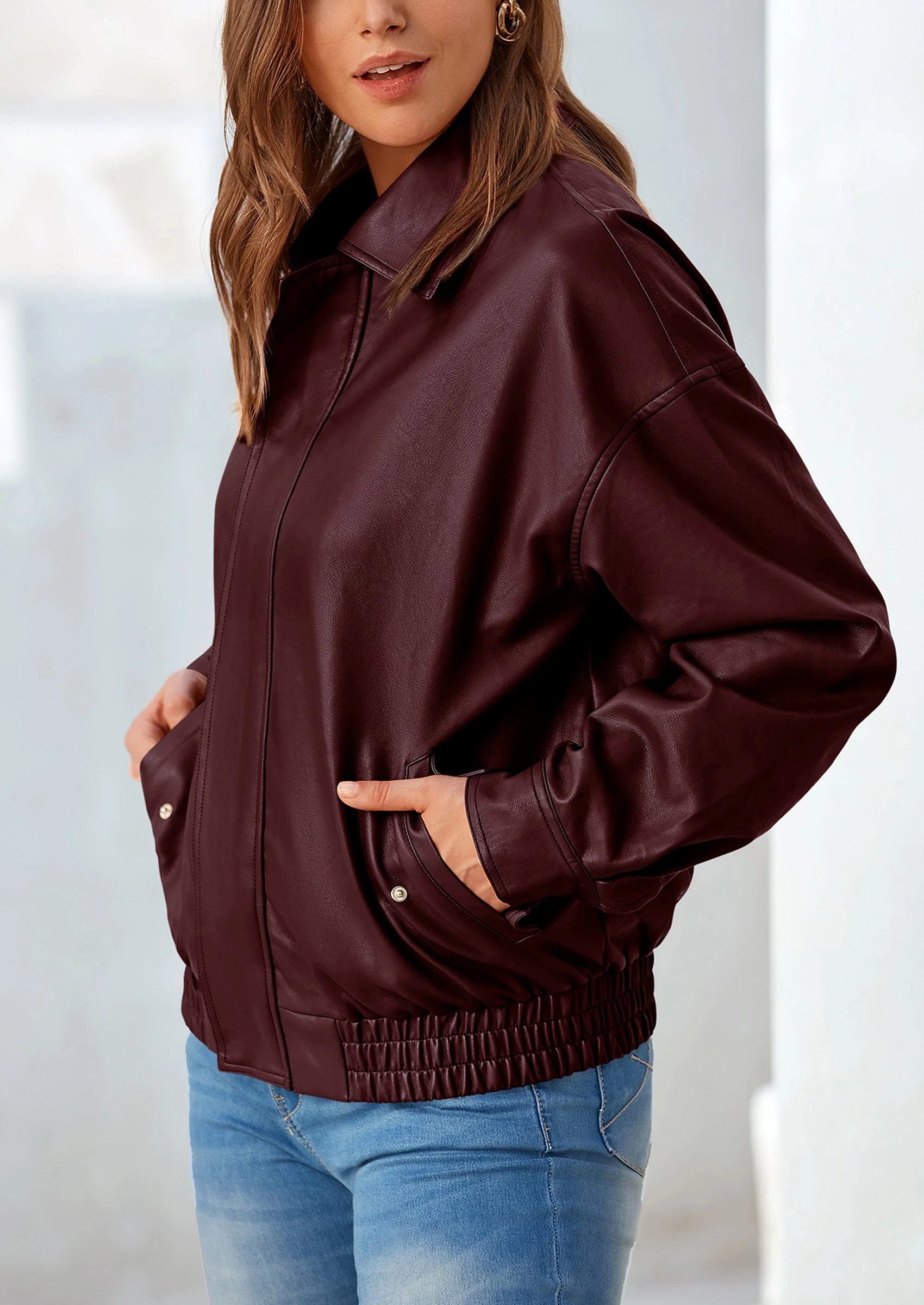 PRETTYGARDEN Women's Faux Leather Motorcycle Jacket Trendy Fall Spring Clothes Oversized Zip Up Winter Coat Outerwear - Image 46