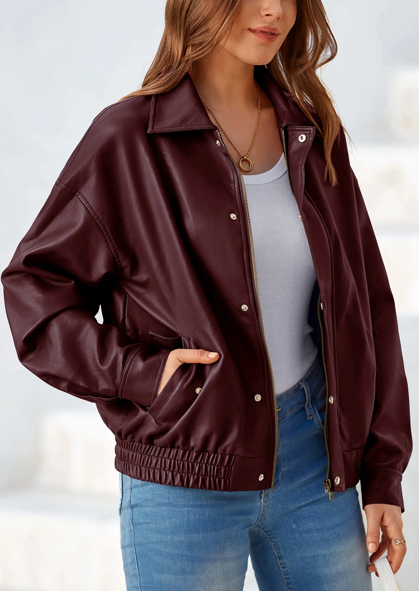 PRETTYGARDEN Women's Faux Leather Motorcycle Jacket Trendy Fall Spring Clothes Oversized Zip Up Winter Coat Outerwear - Image 47