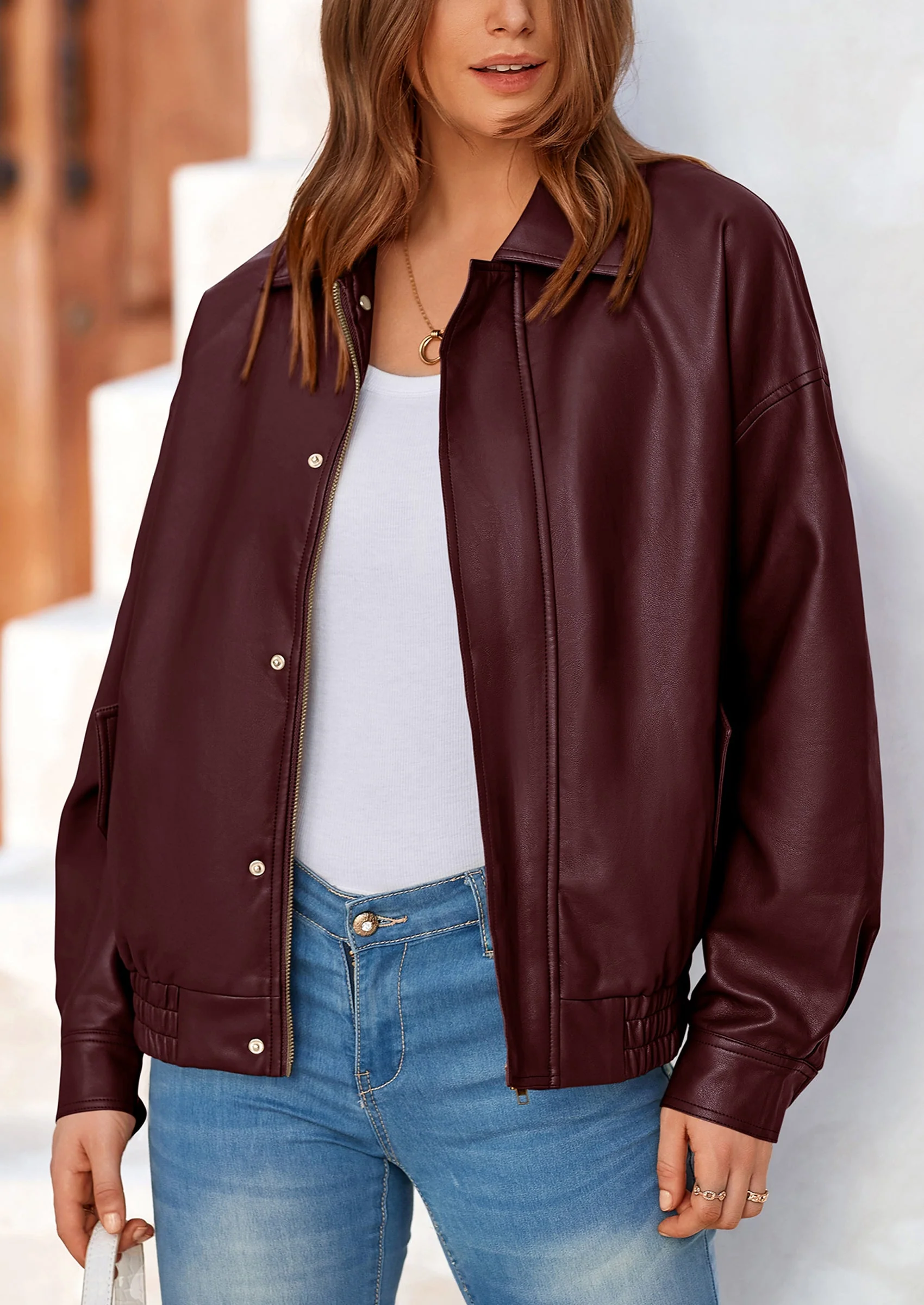 PRETTYGARDEN Women's Faux Leather Motorcycle Jacket Trendy Fall Spring Clothes Oversized Zip Up Winter Coat Outerwear - Image 50