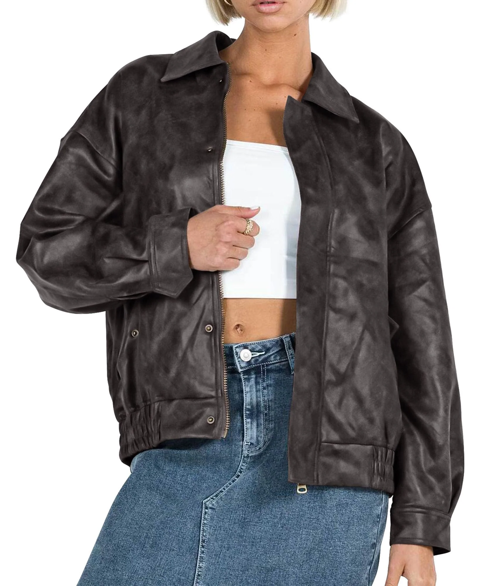 PRETTYGARDEN Women's Faux Leather Motorcycle Jacket Trendy Fall Spring Clothes Oversized Zip Up Winter Coat Outerwear - Image 58