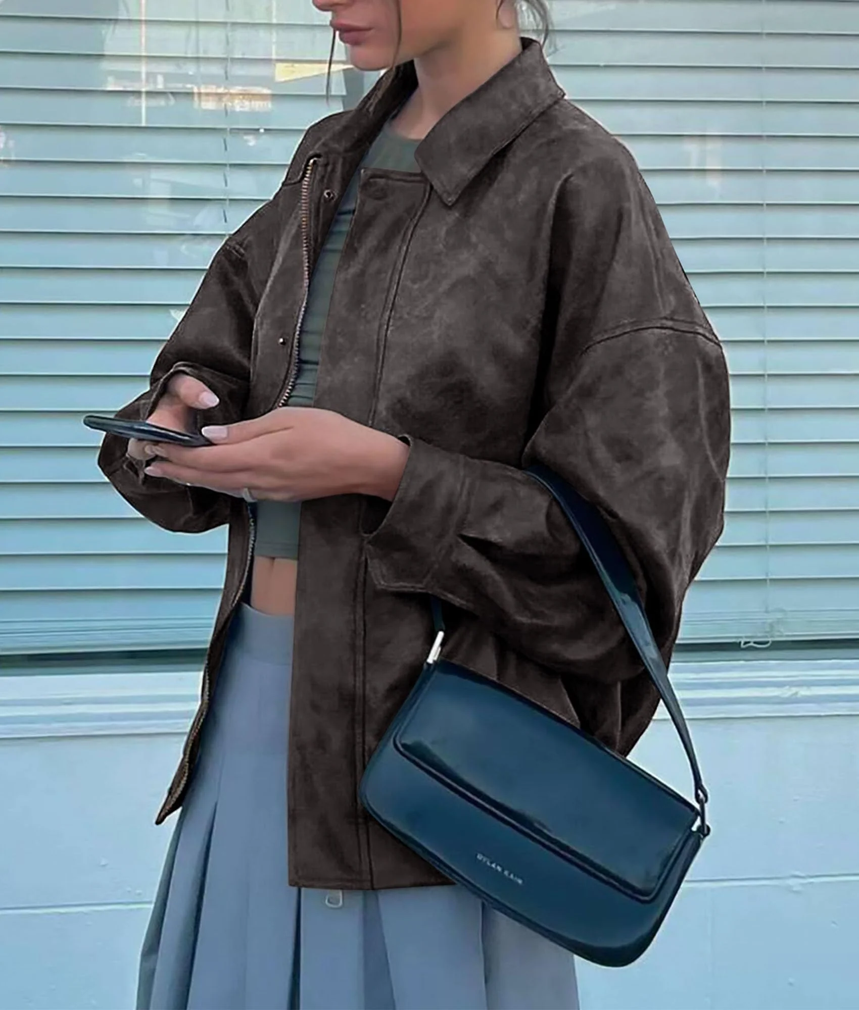 PRETTYGARDEN Women's Faux Leather Motorcycle Jacket Trendy Fall Spring Clothes Oversized Zip Up Winter Coat Outerwear - Image 60