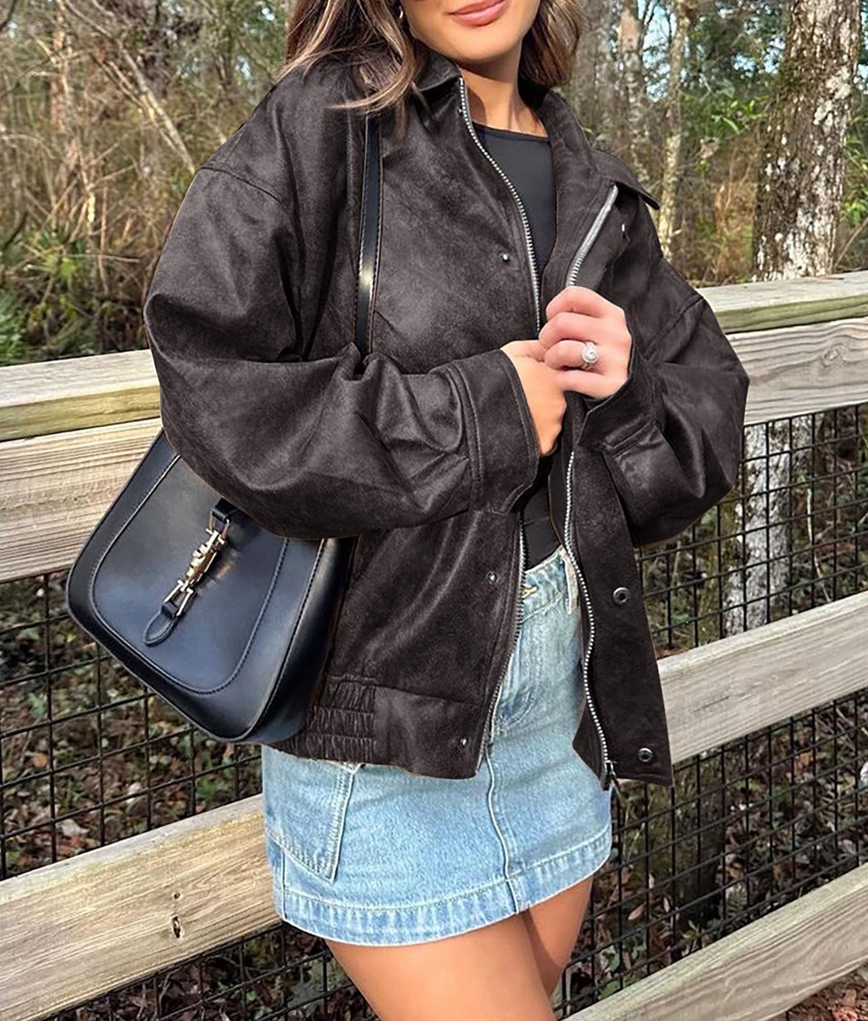 PRETTYGARDEN Women's Faux Leather Motorcycle Jacket Trendy Fall Spring Clothes Oversized Zip Up Winter Coat Outerwear - Image 62