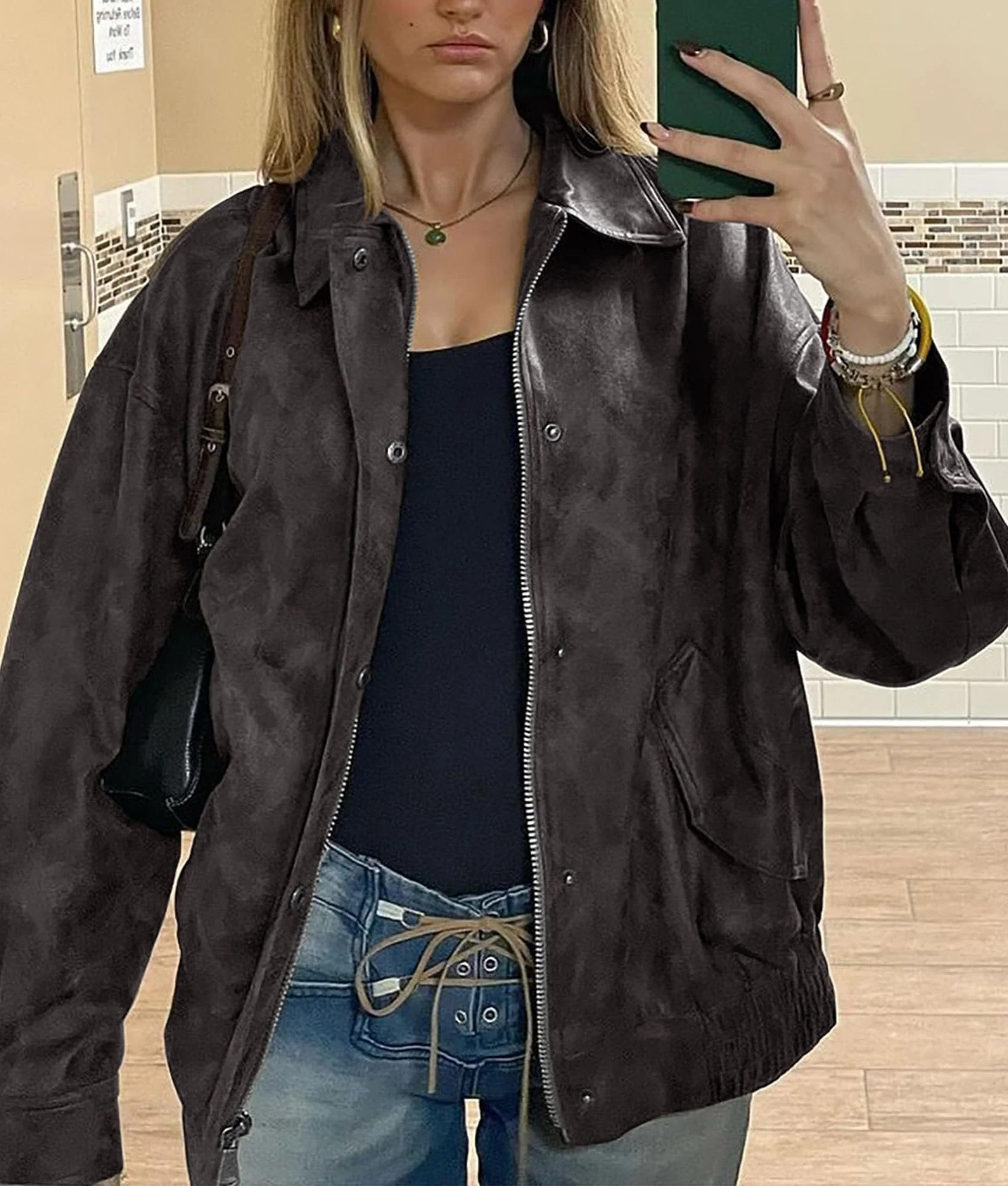 PRETTYGARDEN Women's Faux Leather Motorcycle Jacket Trendy Fall Spring Clothes Oversized Zip Up Winter Coat Outerwear - Image 63