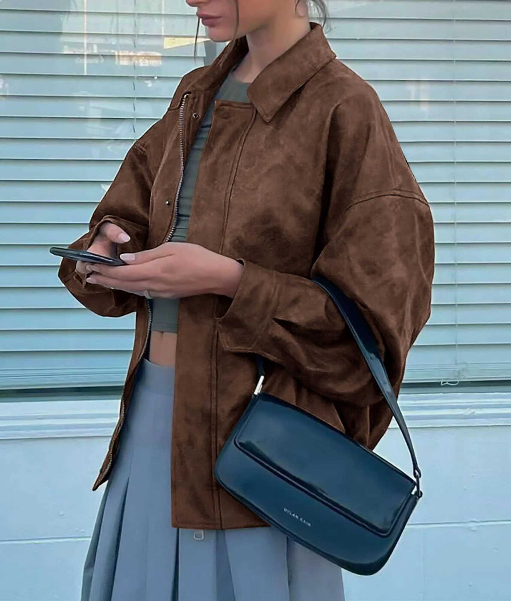 PRETTYGARDEN Women's Faux Leather Motorcycle Jacket Trendy Fall Spring Clothes Oversized Zip Up Winter Coat Outerwear - Image 67