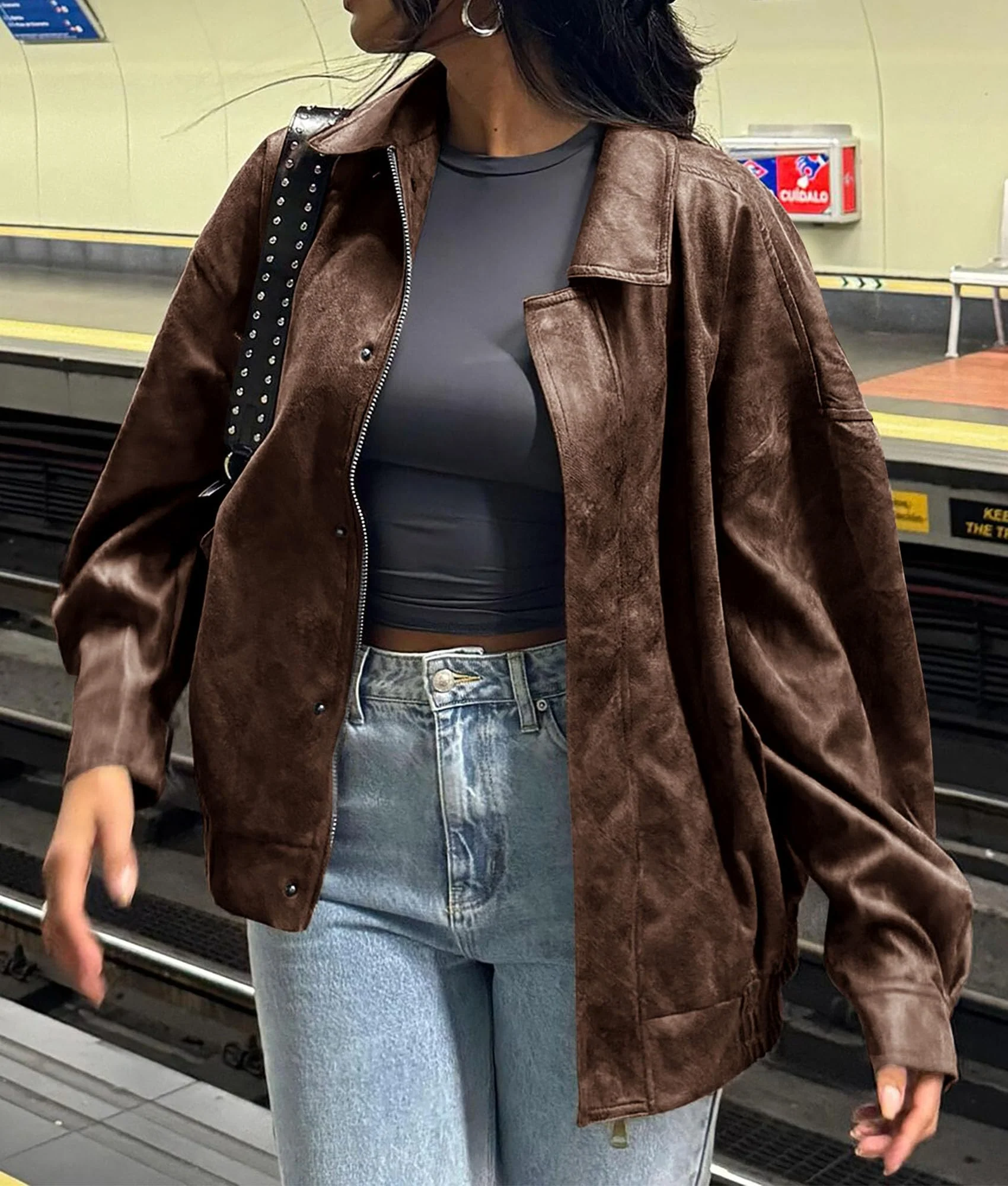 PRETTYGARDEN Women's Faux Leather Motorcycle Jacket Trendy Fall Spring Clothes Oversized Zip Up Winter Coat Outerwear - Image 68