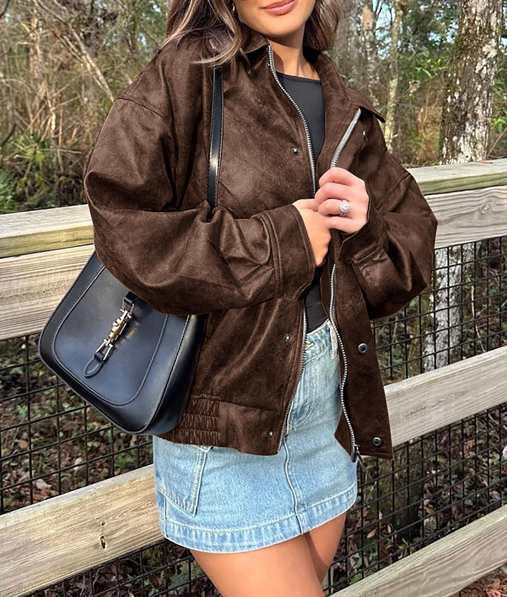 PRETTYGARDEN Women's Faux Leather Motorcycle Jacket Trendy Fall Spring Clothes Oversized Zip Up Winter Coat Outerwear - Image 69