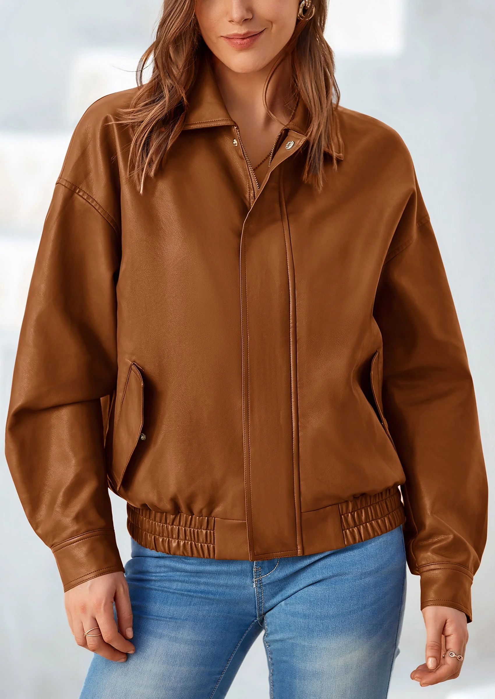 PRETTYGARDEN Women's Faux Leather Motorcycle Jacket Trendy Fall Spring Clothes Oversized Zip Up Winter Coat Outerwear - Image 7