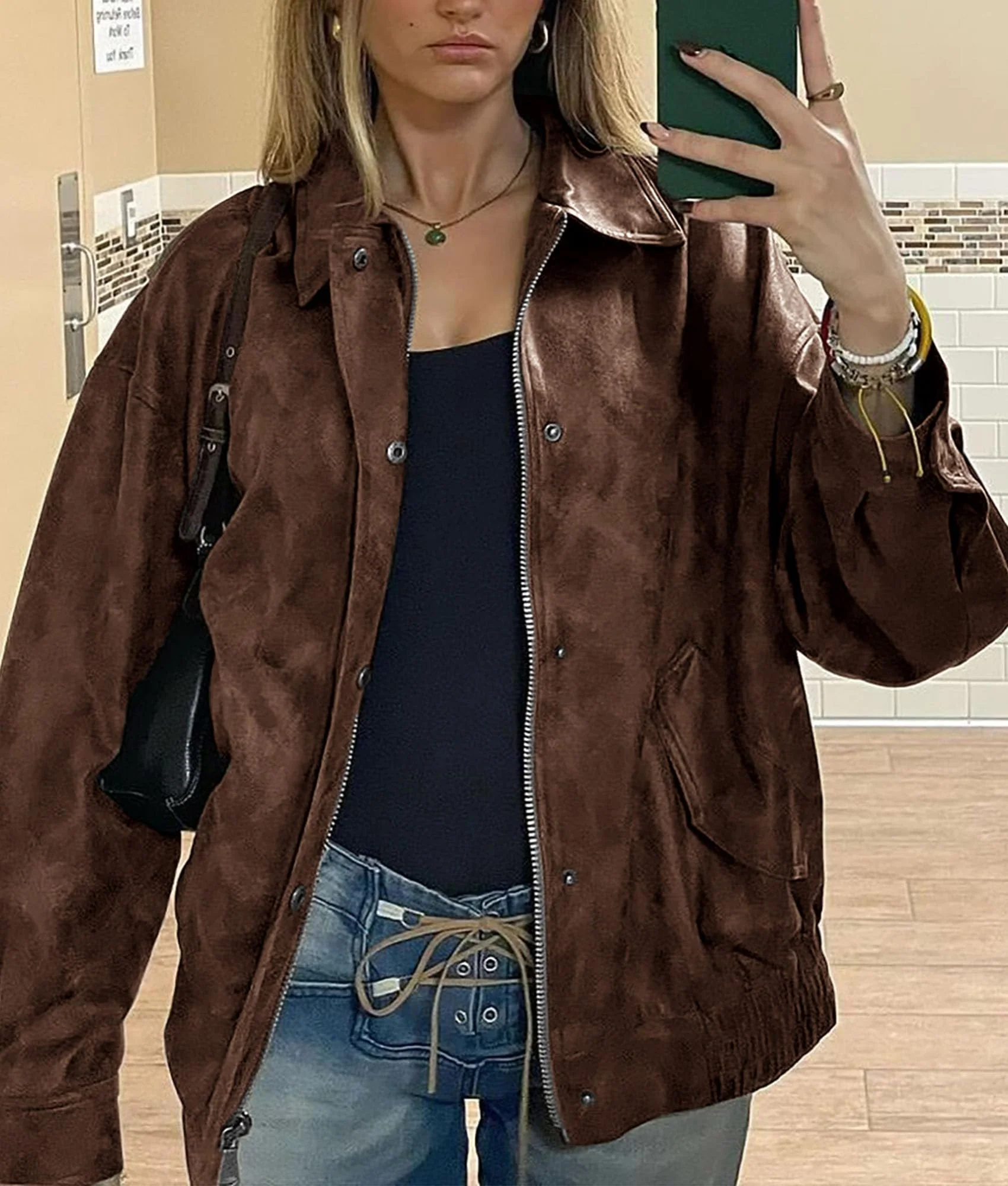 PRETTYGARDEN Women's Faux Leather Motorcycle Jacket Trendy Fall Spring Clothes Oversized Zip Up Winter Coat Outerwear - Image 70