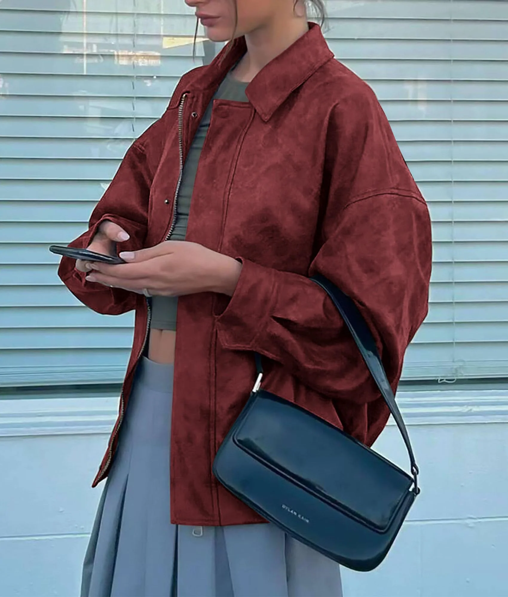 PRETTYGARDEN Women's Faux Leather Motorcycle Jacket Trendy Fall Spring Clothes Oversized Zip Up Winter Coat Outerwear - Image 74