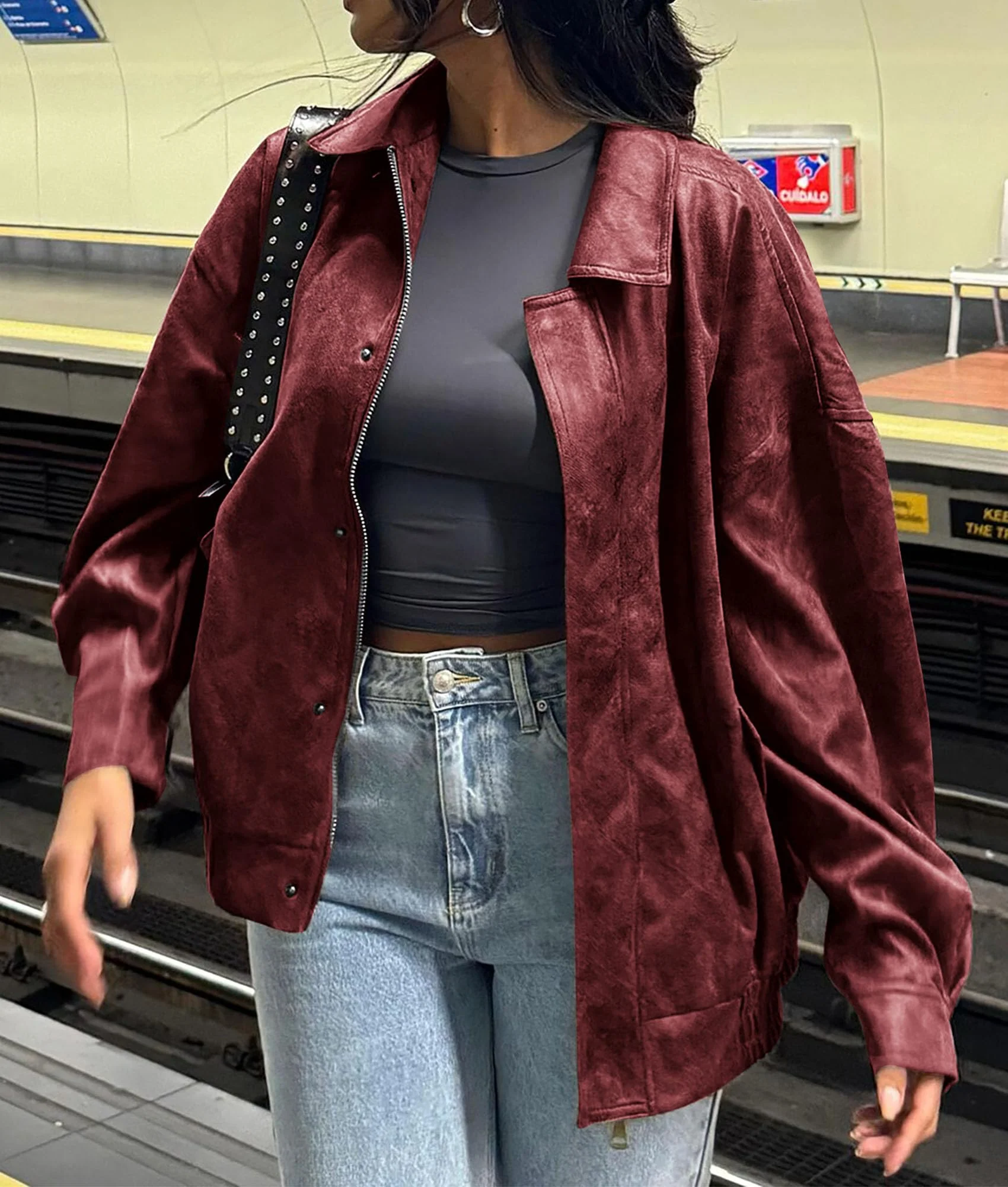 PRETTYGARDEN Women's Faux Leather Motorcycle Jacket Trendy Fall Spring Clothes Oversized Zip Up Winter Coat Outerwear - Image 75