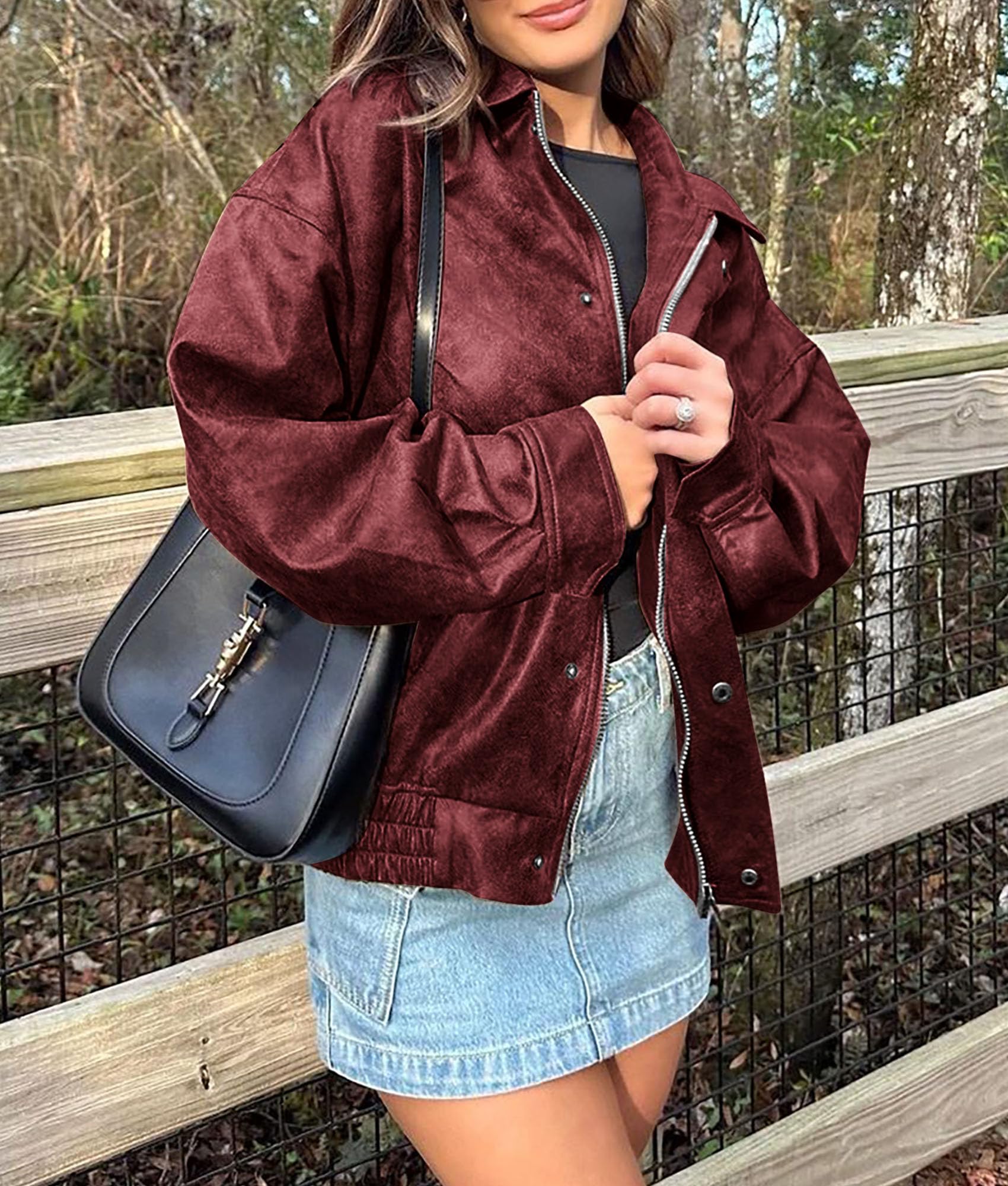 PRETTYGARDEN Women's Faux Leather Motorcycle Jacket Trendy Fall Spring Clothes Oversized Zip Up Winter Coat Outerwear - Image 76