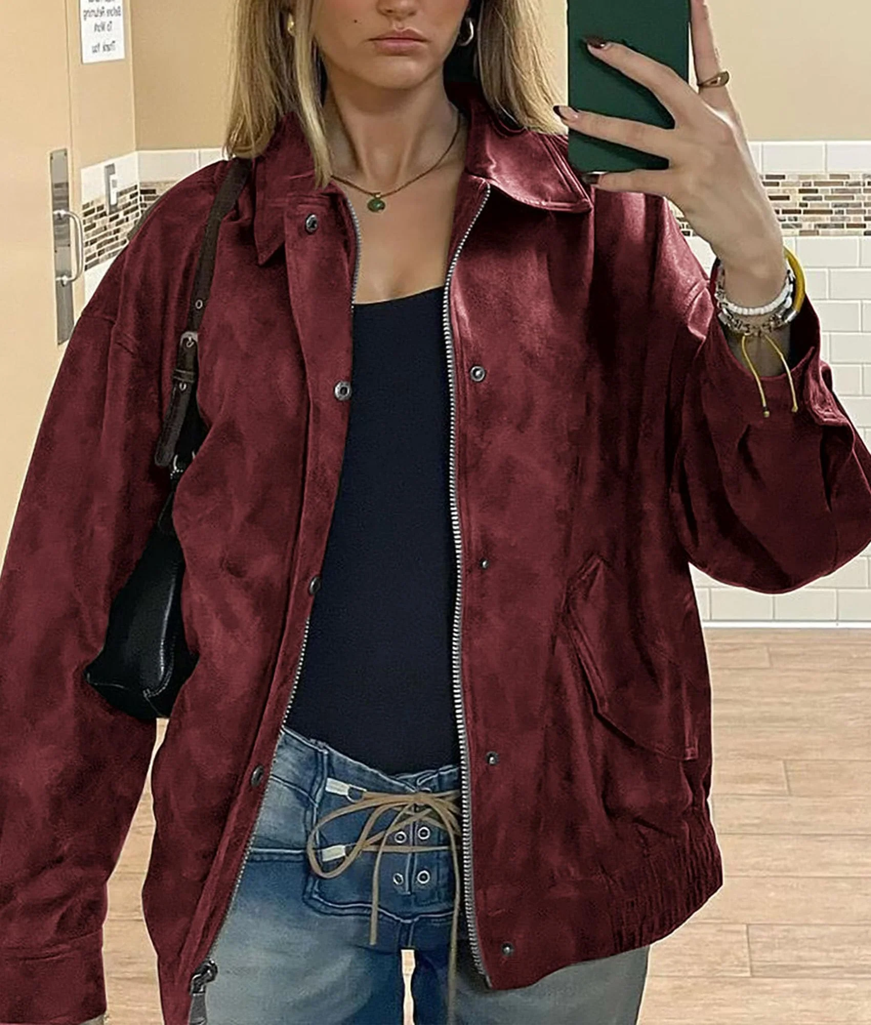 PRETTYGARDEN Women's Faux Leather Motorcycle Jacket Trendy Fall Spring Clothes Oversized Zip Up Winter Coat Outerwear - Image 77