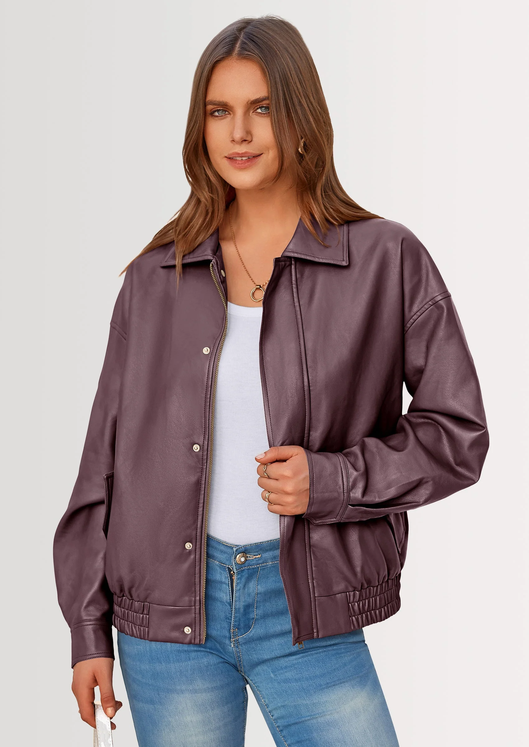 PRETTYGARDEN Women's Faux Leather Motorcycle Jacket Trendy Fall Spring Clothes Oversized Zip Up Winter Coat Outerwear - Image 9