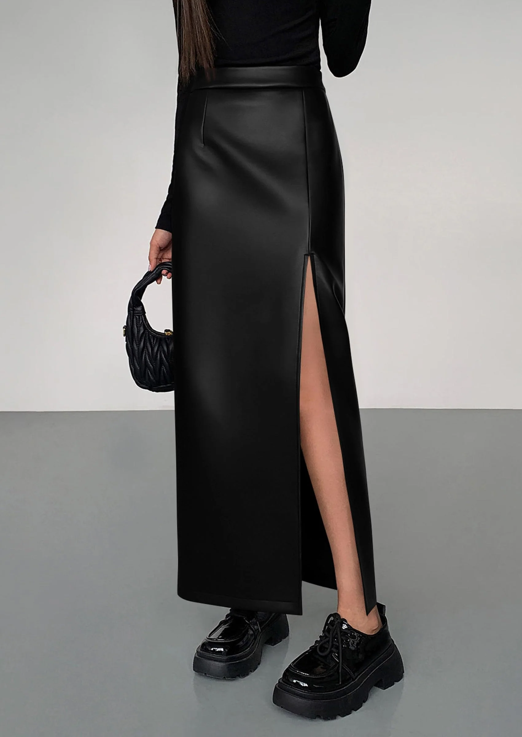 PRETTYGARDEN Womens Faux Leather Skirt Fall Bodycon High Waisted Slit Dressy Casual Winter Maxi Long Pencil Skirts - Image 10