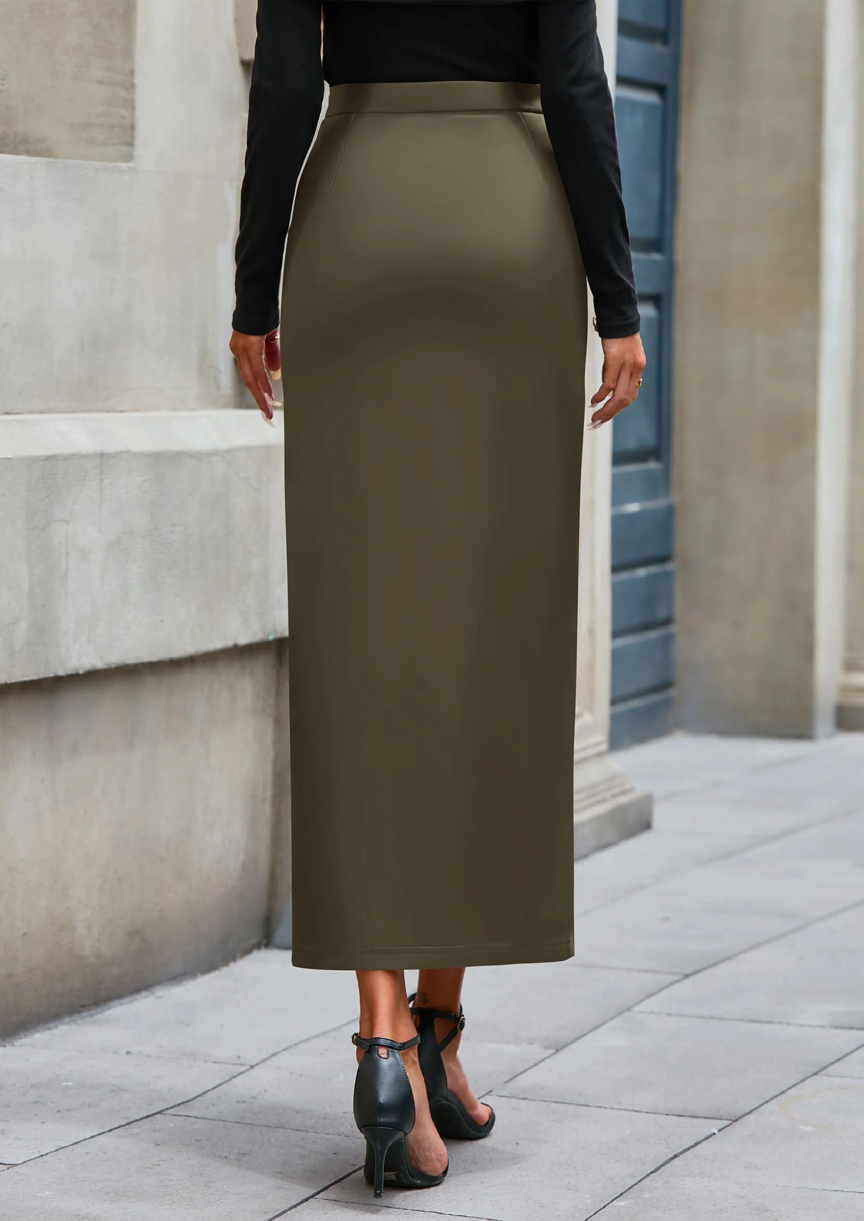 PRETTYGARDEN Womens Faux Leather Skirt Fall Bodycon High Waisted Slit Dressy Casual Winter Maxi Long Pencil Skirts - Image 13