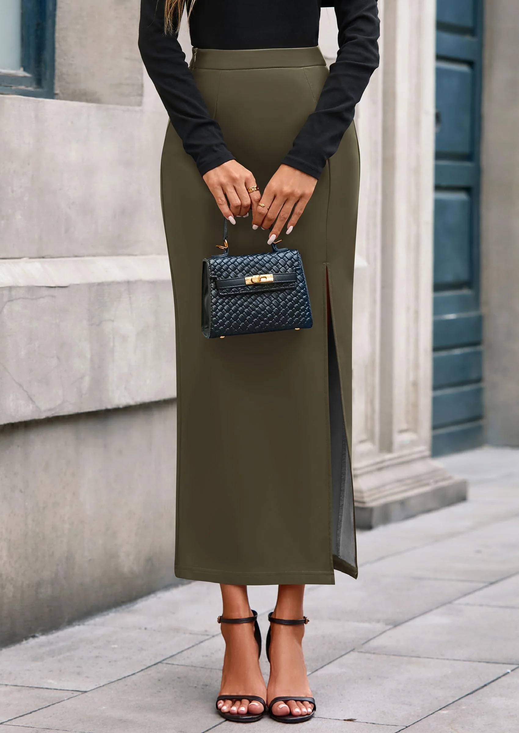 PRETTYGARDEN Womens Faux Leather Skirt Fall Bodycon High Waisted Slit Dressy Casual Winter Maxi Long Pencil Skirts - Image 19