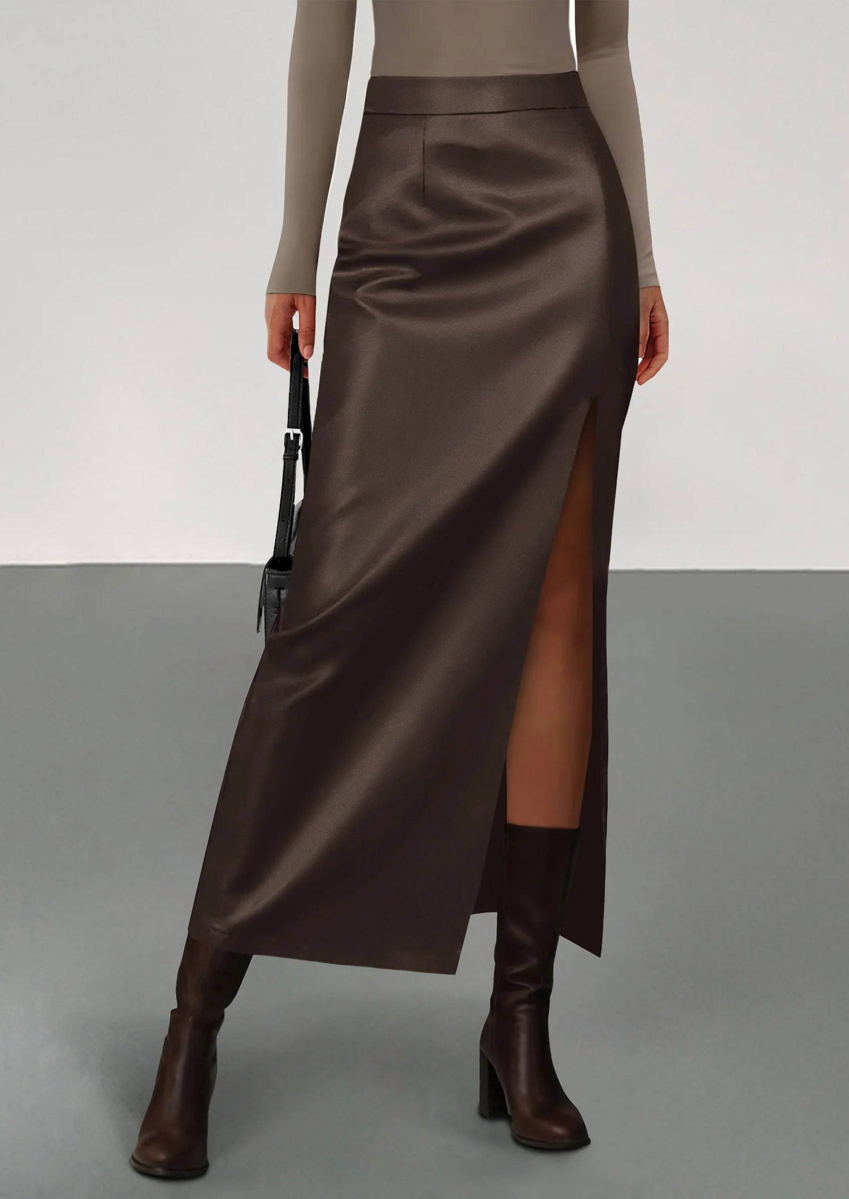 PRETTYGARDEN Womens Faux Leather Skirt Fall Bodycon High Waisted Slit Dressy Casual Winter Maxi Long Pencil Skirts - Image 20