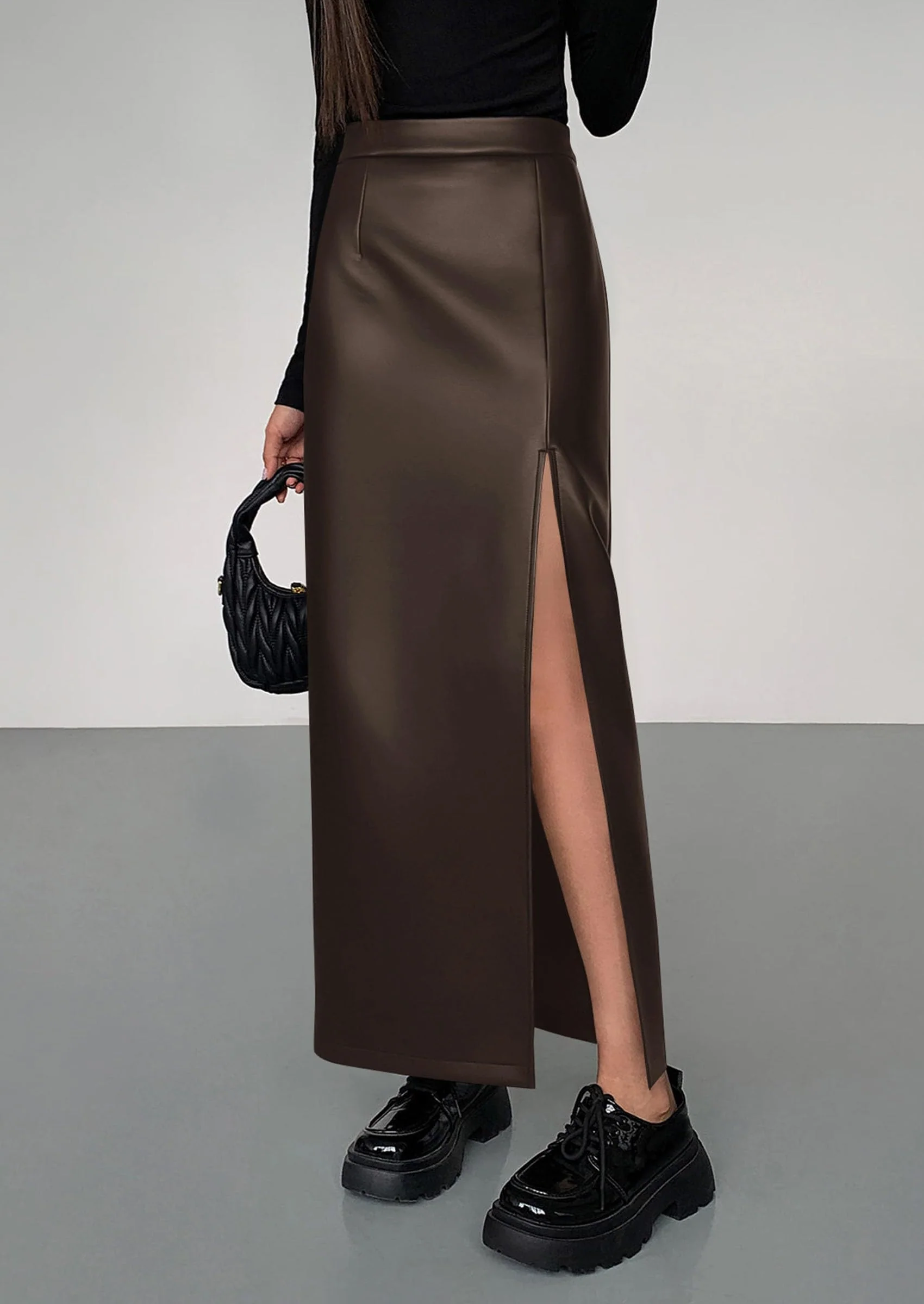 PRETTYGARDEN Womens Faux Leather Skirt Fall Bodycon High Waisted Slit Dressy Casual Winter Maxi Long Pencil Skirts - Image 23