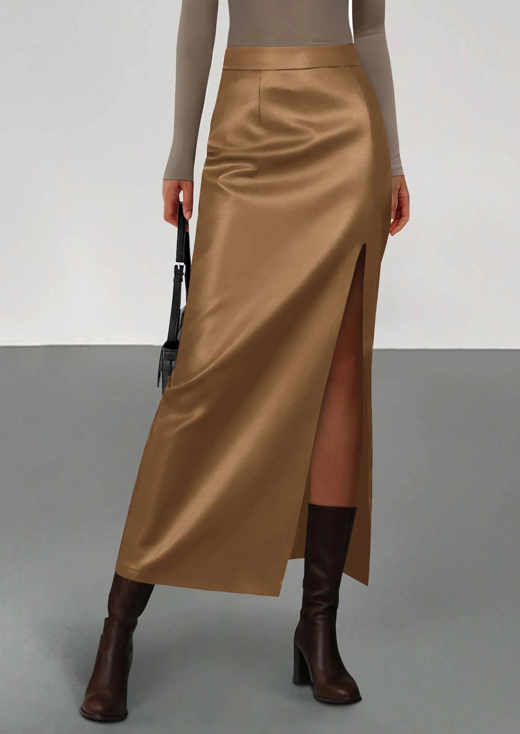 PRETTYGARDEN Womens Faux Leather Skirt Fall Bodycon High Waisted Slit Dressy Casual Winter Maxi Long Pencil Skirts - Image 25