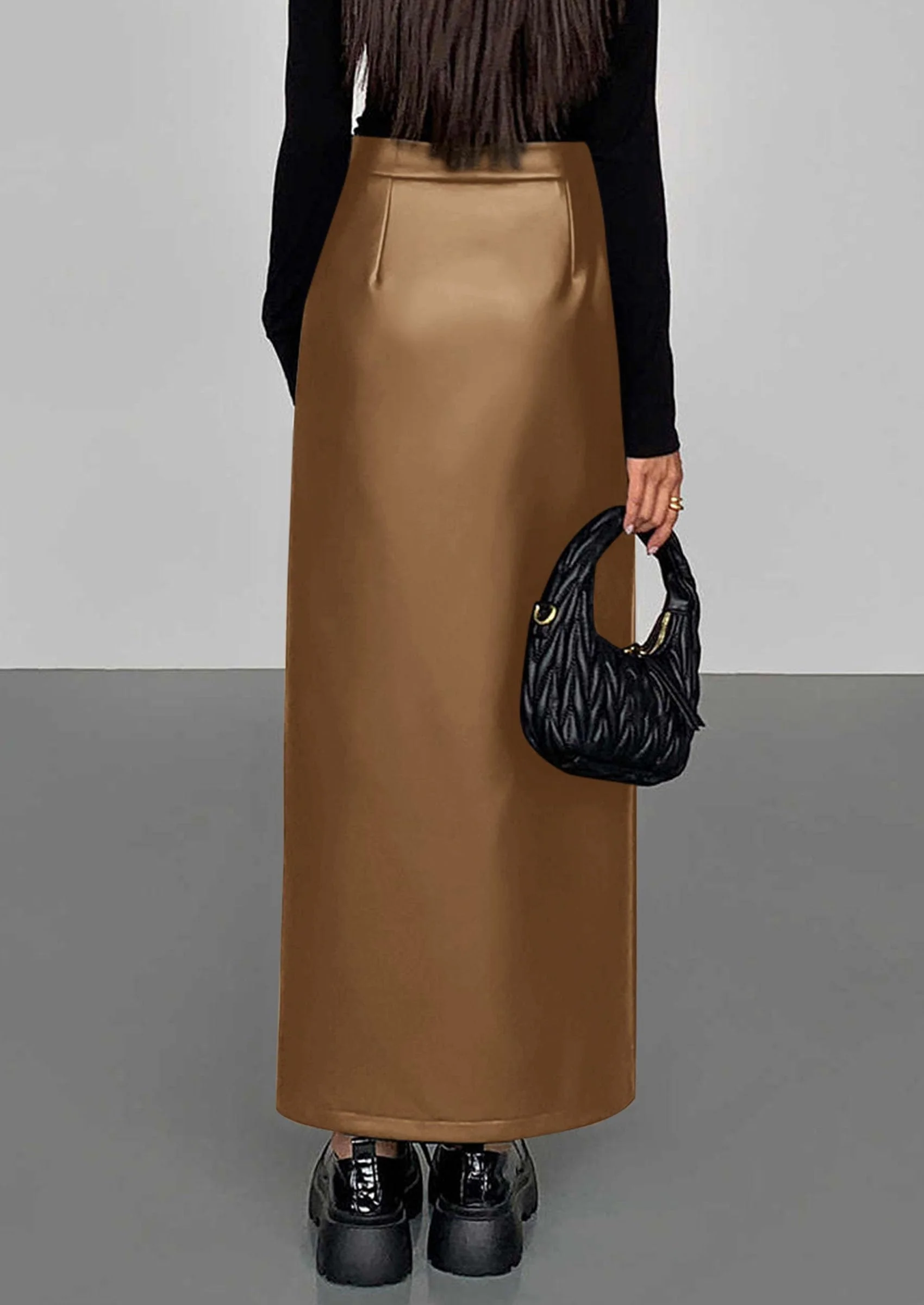 PRETTYGARDEN Womens Faux Leather Skirt Fall Bodycon High Waisted Slit Dressy Casual Winter Maxi Long Pencil Skirts - Image 26