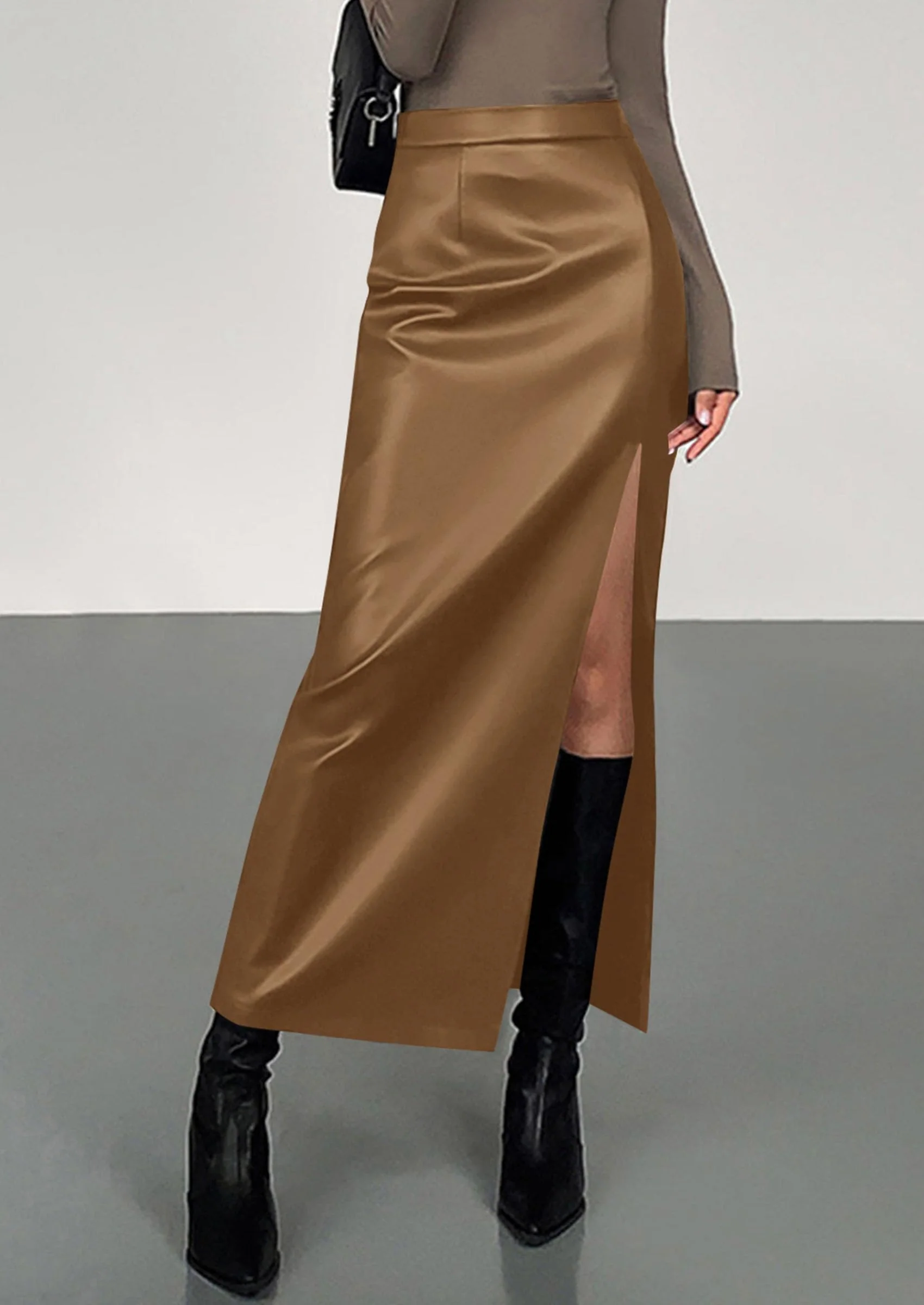 PRETTYGARDEN Womens Faux Leather Skirt Fall Bodycon High Waisted Slit Dressy Casual Winter Maxi Long Pencil Skirts - Image 27