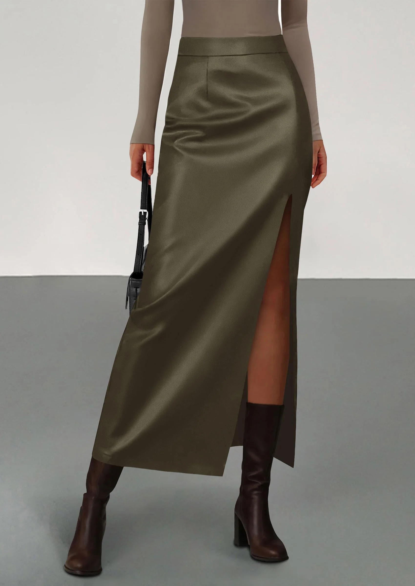 PRETTYGARDEN Womens Faux Leather Skirt Fall Bodycon High Waisted Slit Dressy Casual Winter Maxi Long Pencil Skirts - Image 30