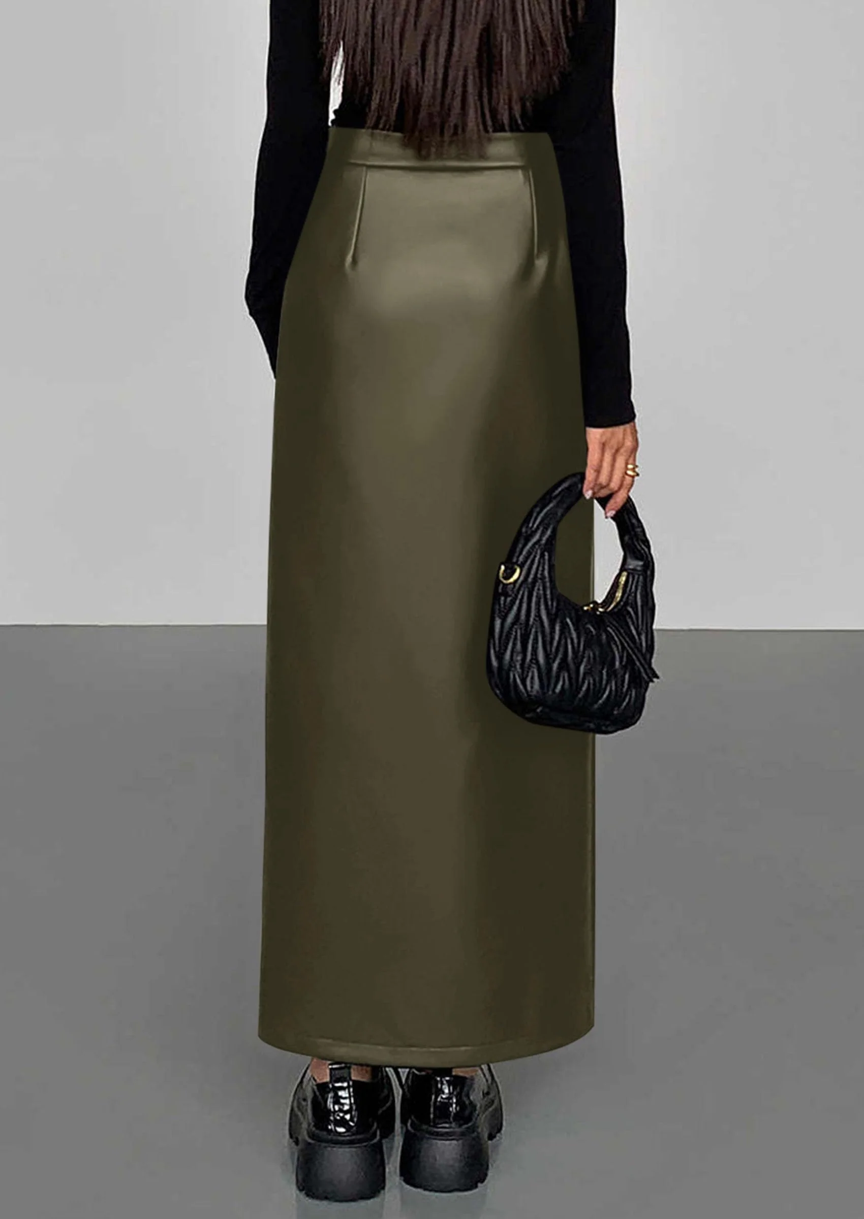 PRETTYGARDEN Womens Faux Leather Skirt Fall Bodycon High Waisted Slit Dressy Casual Winter Maxi Long Pencil Skirts - Image 31