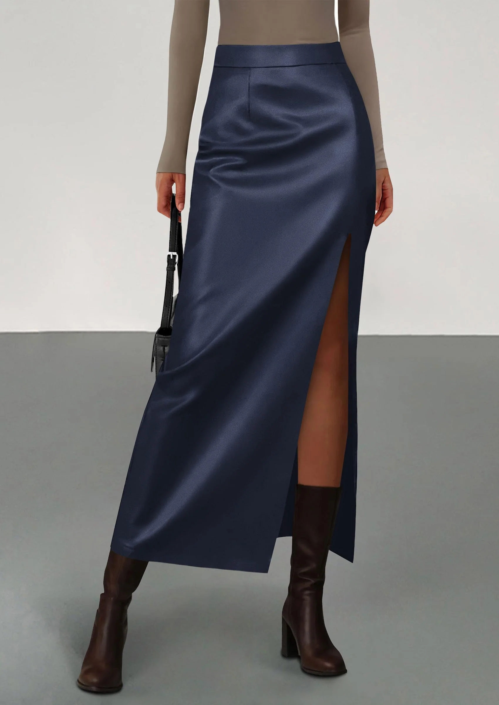 PRETTYGARDEN Womens Faux Leather Skirt Fall Bodycon High Waisted Slit Dressy Casual Winter Maxi Long Pencil Skirts - Image 35