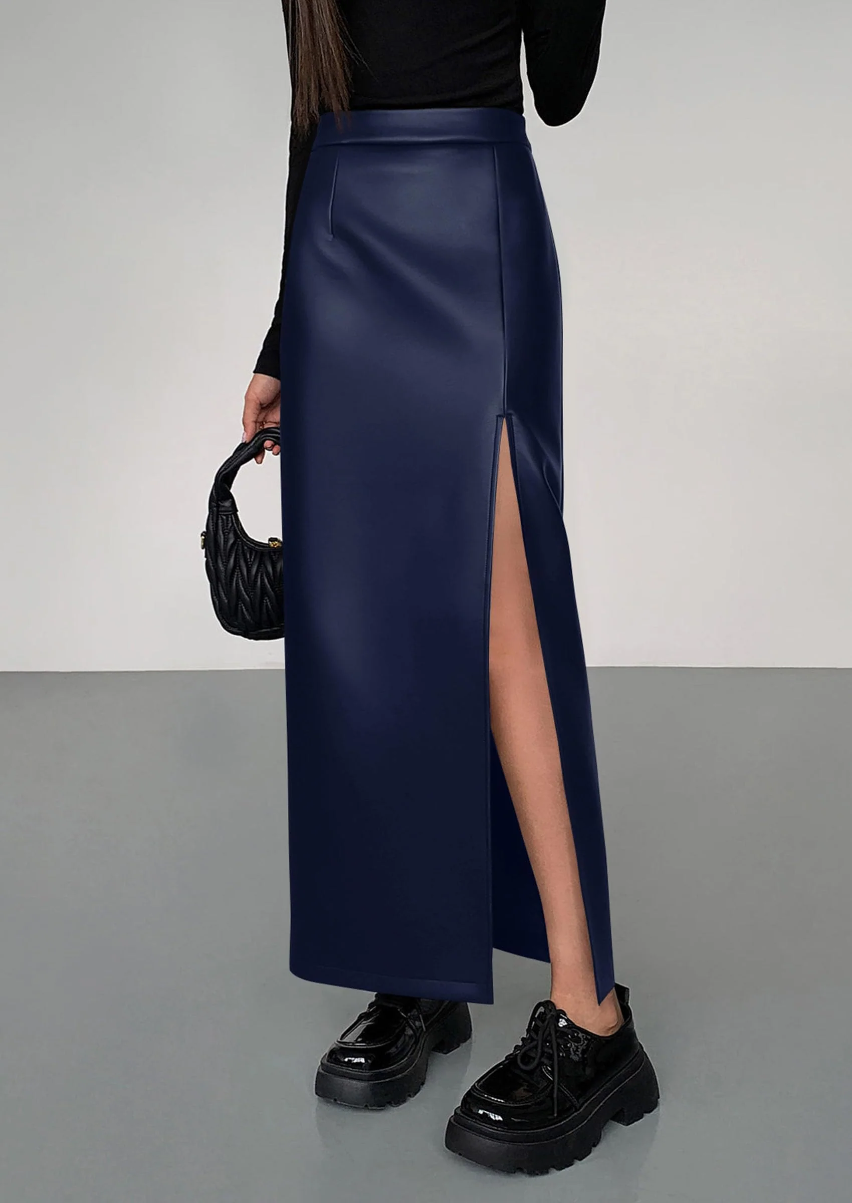 PRETTYGARDEN Womens Faux Leather Skirt Fall Bodycon High Waisted Slit Dressy Casual Winter Maxi Long Pencil Skirts - Image 38