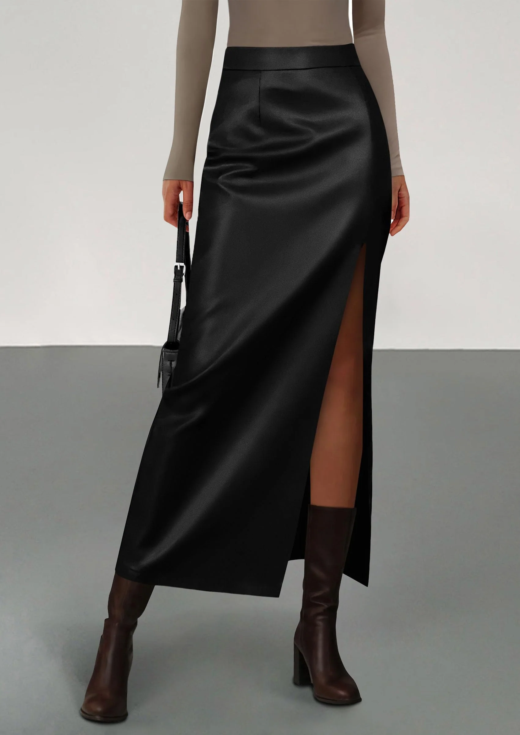 PRETTYGARDEN Womens Faux Leather Skirt Fall Bodycon High Waisted Slit Dressy Casual Winter Maxi Long Pencil Skirts - Image 7