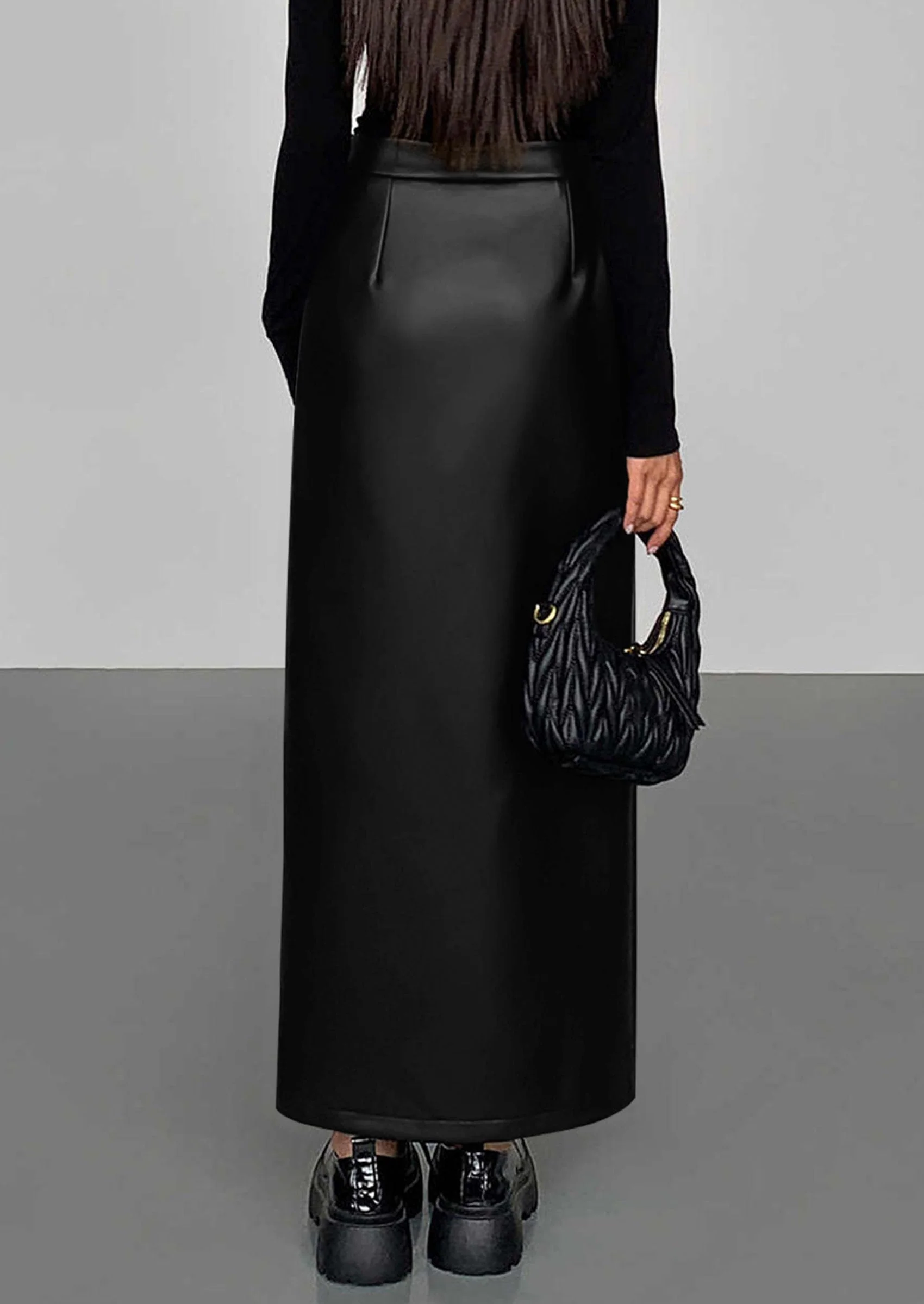 PRETTYGARDEN Womens Faux Leather Skirt Fall Bodycon High Waisted Slit Dressy Casual Winter Maxi Long Pencil Skirts - Image 8