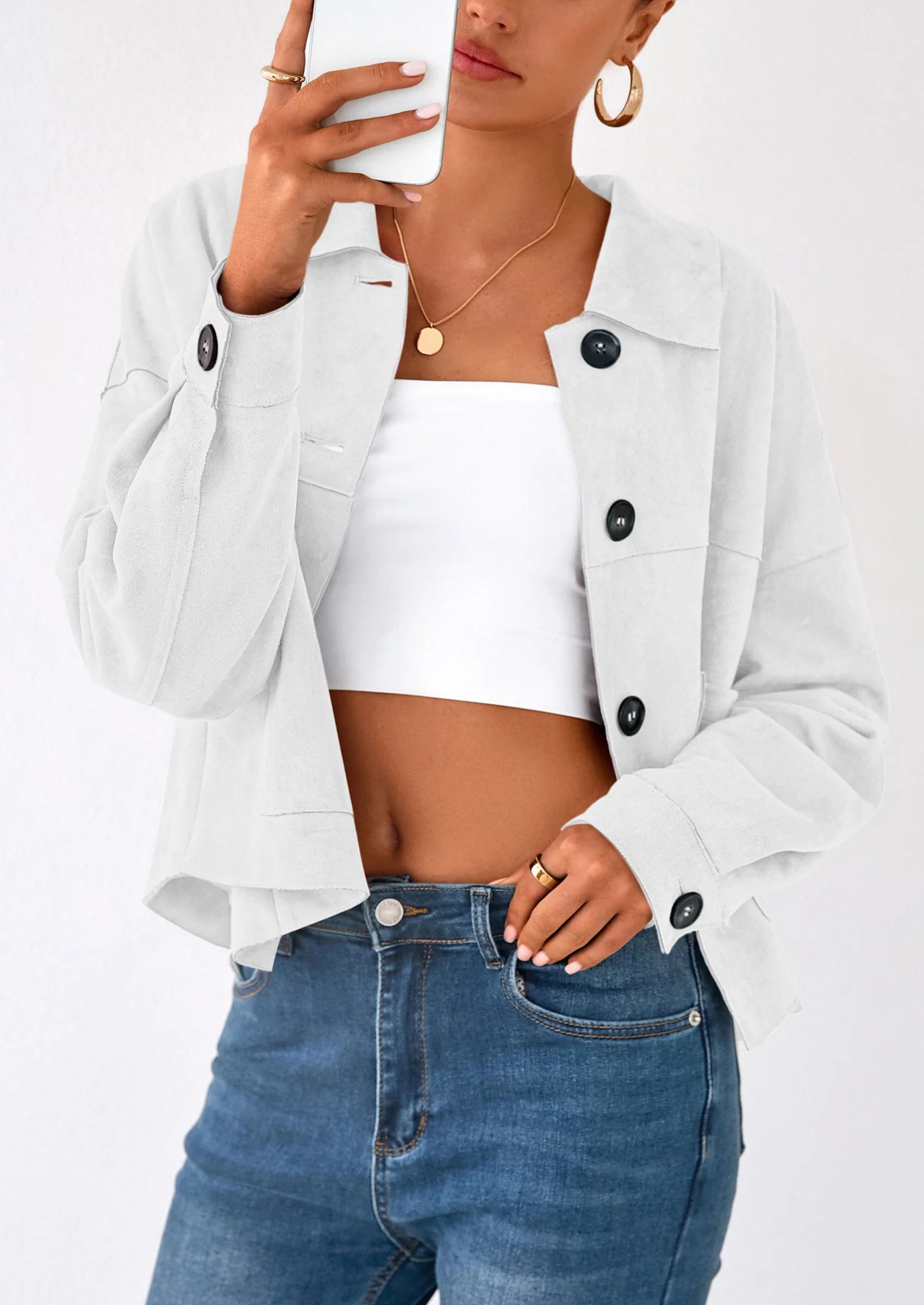 PRETTYGARDEN Women's Faux Suede Cropped Jacket Casual Lightweight Fall Fashion Winter Coats Outerwear Trendy Clothes - Image 10