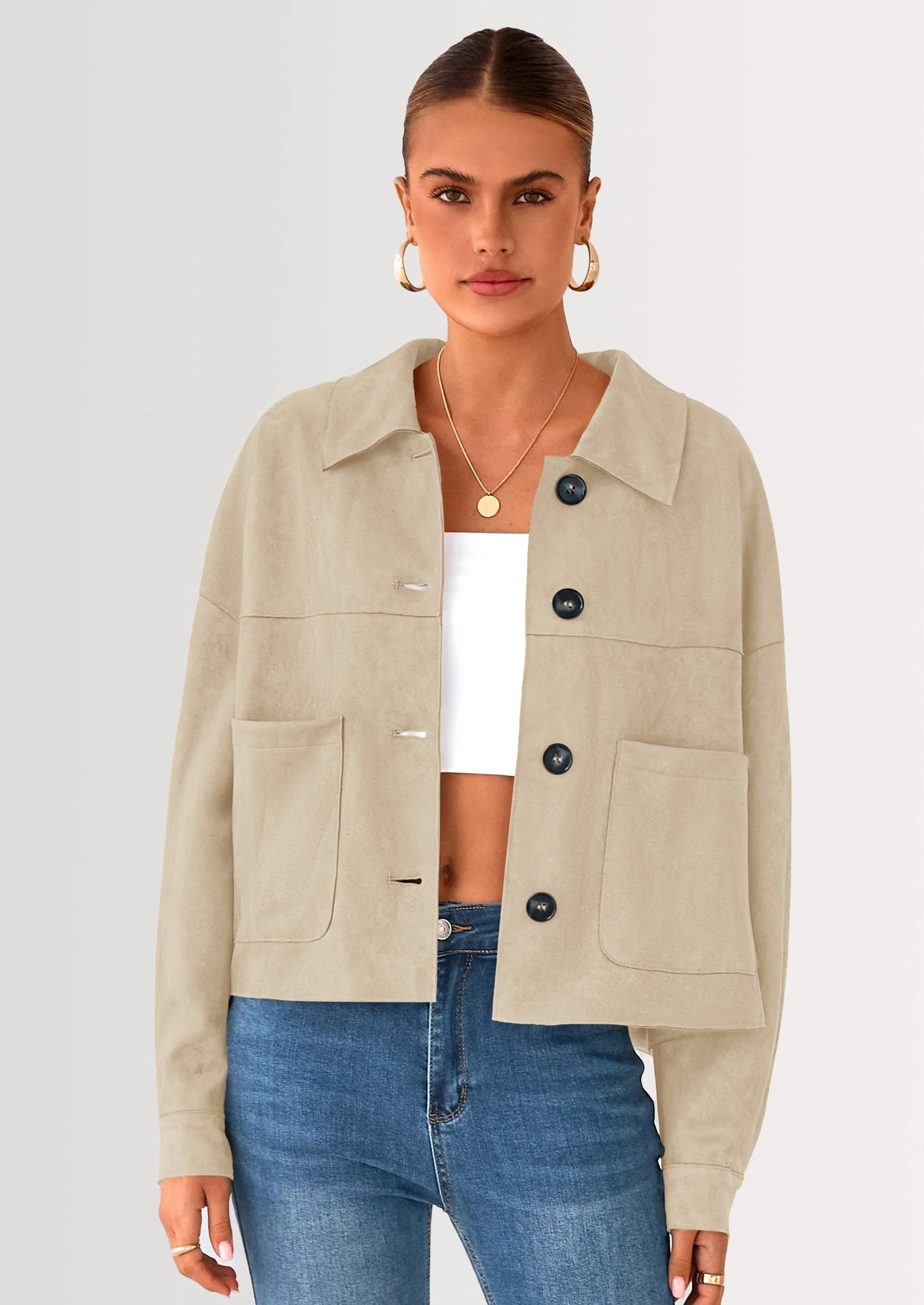 PRETTYGARDEN Women's Faux Suede Cropped Jacket Casual Lightweight Fall Fashion Winter Coats Outerwear Trendy Clothes - Image 14