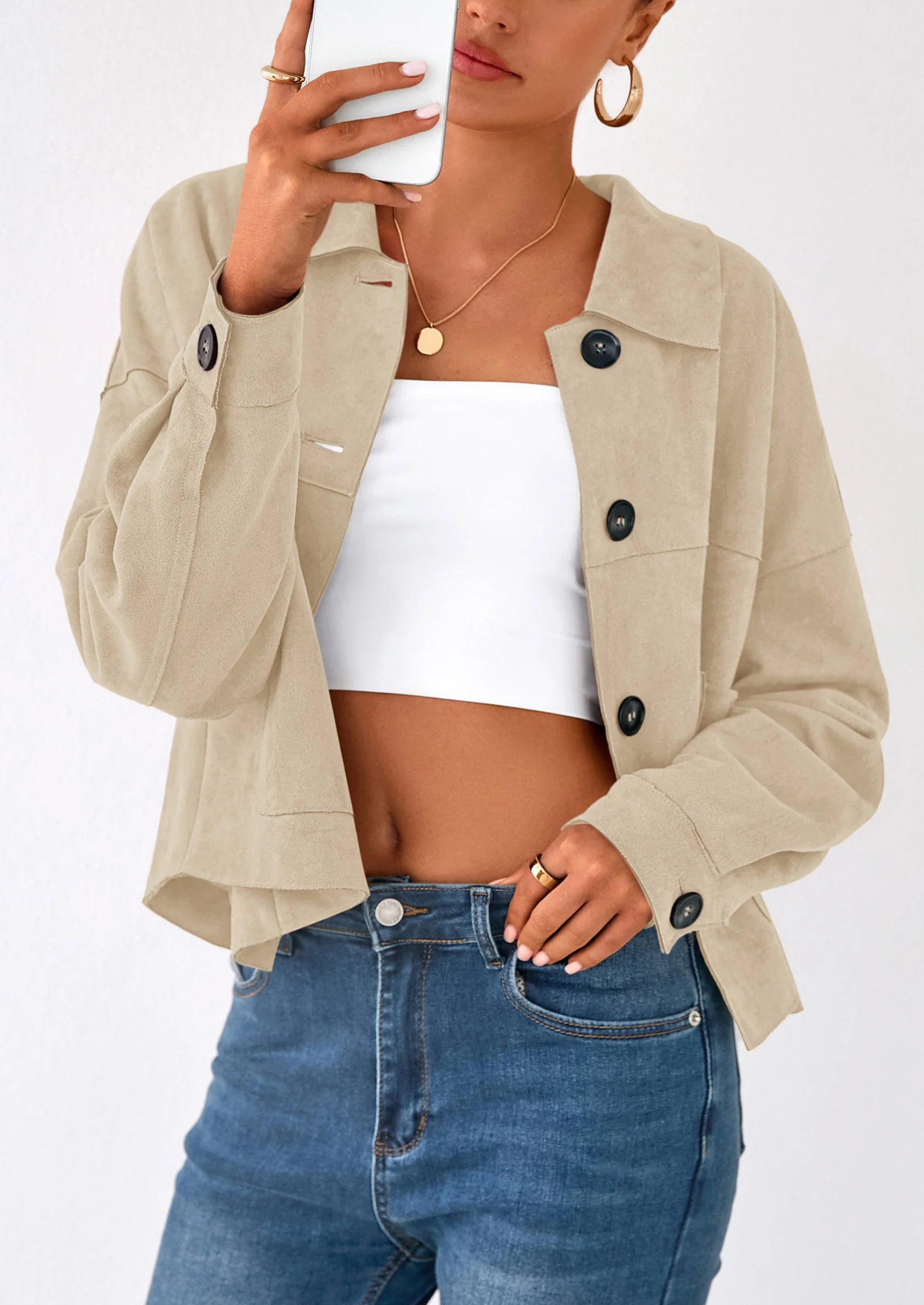 PRETTYGARDEN Women's Faux Suede Cropped Jacket Casual Lightweight Fall Fashion Winter Coats Outerwear Trendy Clothes - Image 16