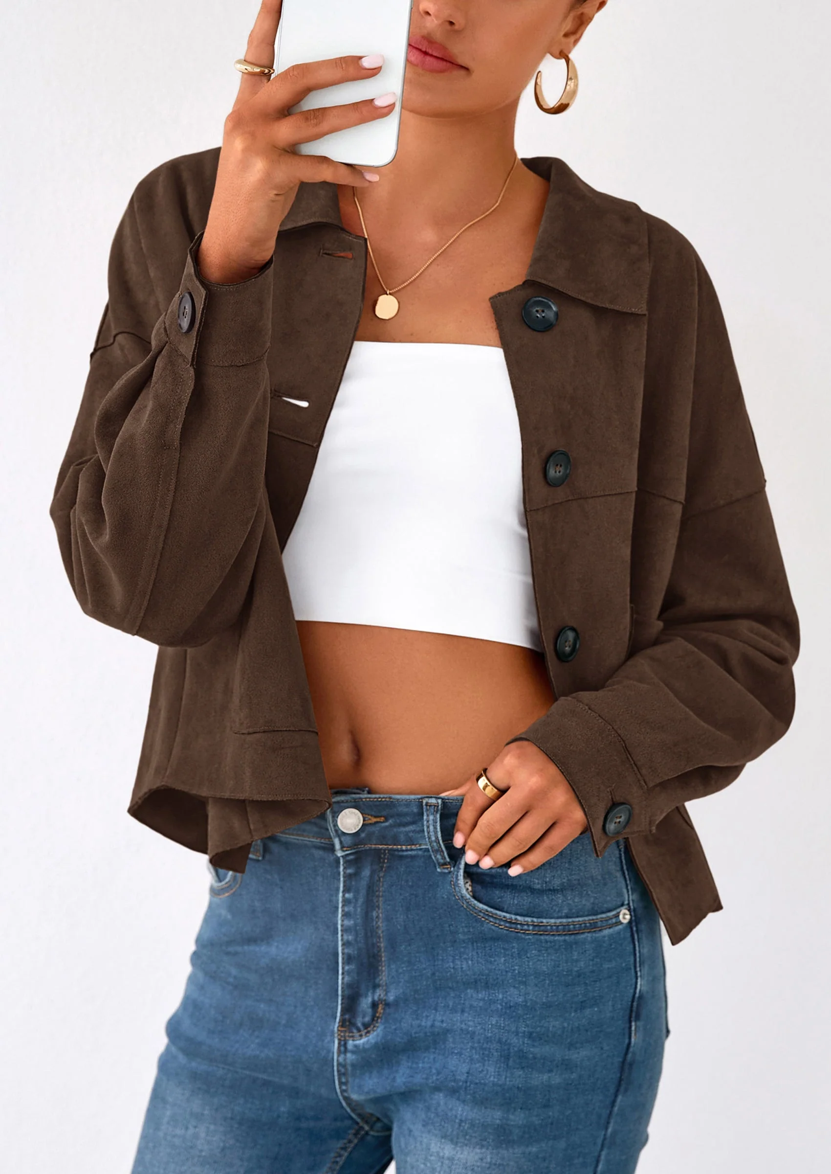 PRETTYGARDEN Women's Faux Suede Cropped Jacket Casual Lightweight Fall Fashion Winter Coats Outerwear Trendy Clothes - Image 22