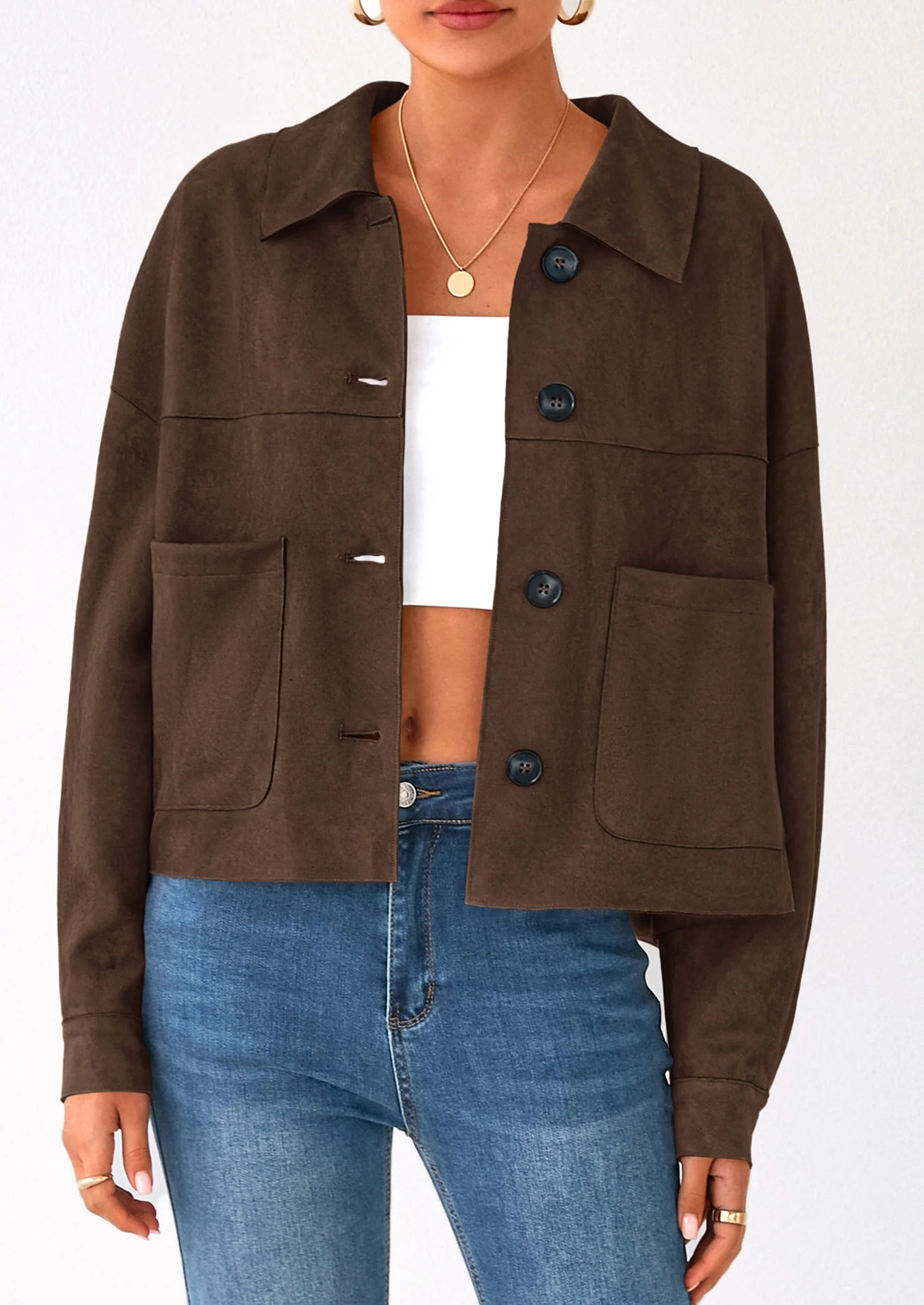 PRETTYGARDEN Women's Faux Suede Cropped Jacket Casual Lightweight Fall Fashion Winter Coats Outerwear Trendy Clothes - Image 24