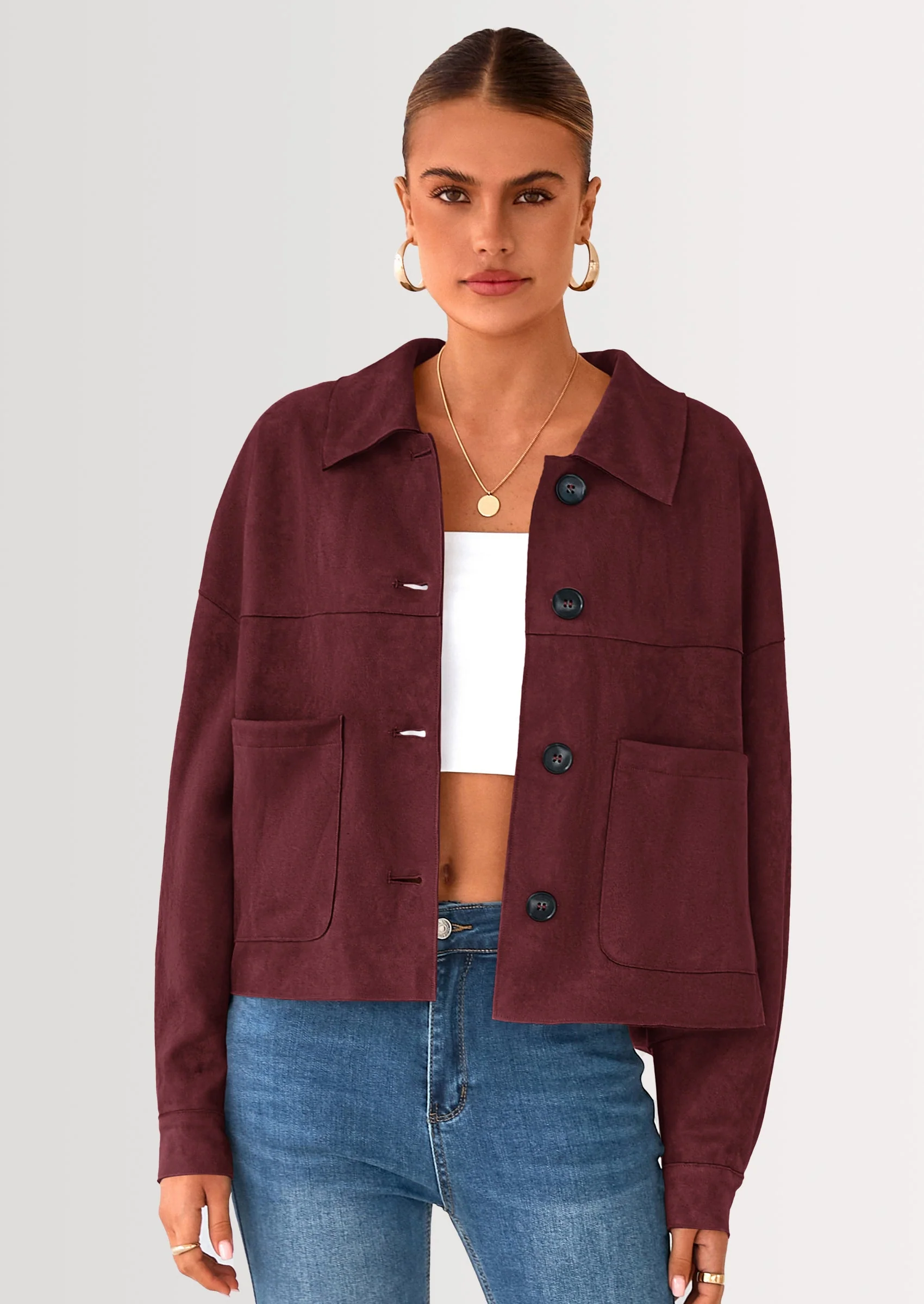 PRETTYGARDEN Women's Faux Suede Cropped Jacket Casual Lightweight Fall Fashion Winter Coats Outerwear Trendy Clothes - Image 25