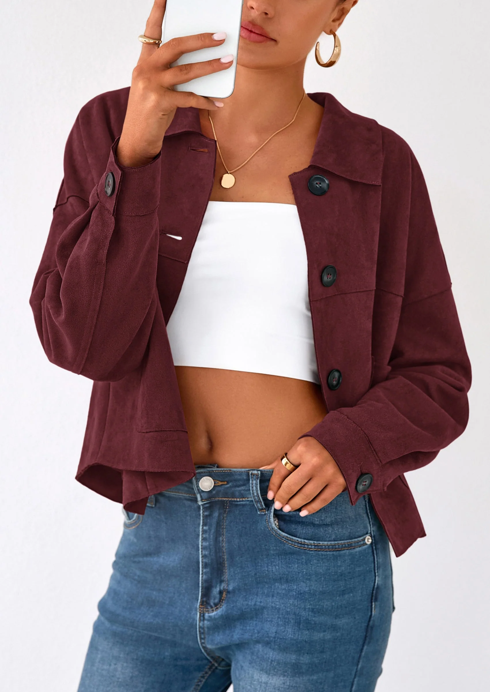 PRETTYGARDEN Women's Faux Suede Cropped Jacket Casual Lightweight Fall Fashion Winter Coats Outerwear Trendy Clothes - Image 27