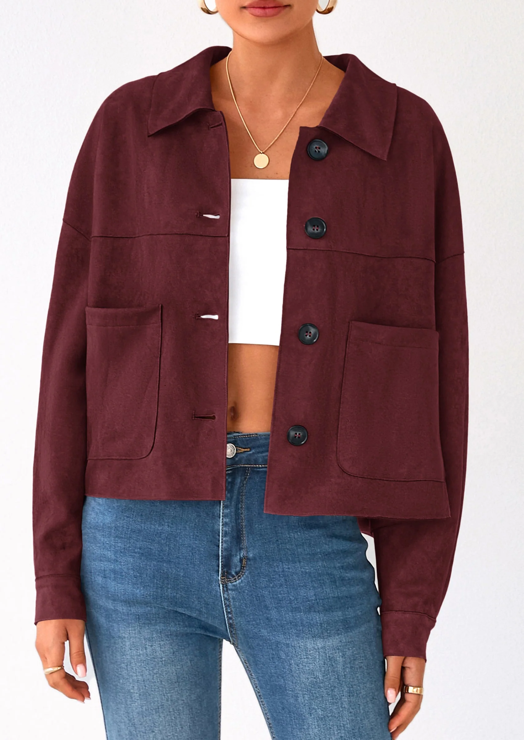 PRETTYGARDEN Women's Faux Suede Cropped Jacket Casual Lightweight Fall Fashion Winter Coats Outerwear Trendy Clothes - Image 30