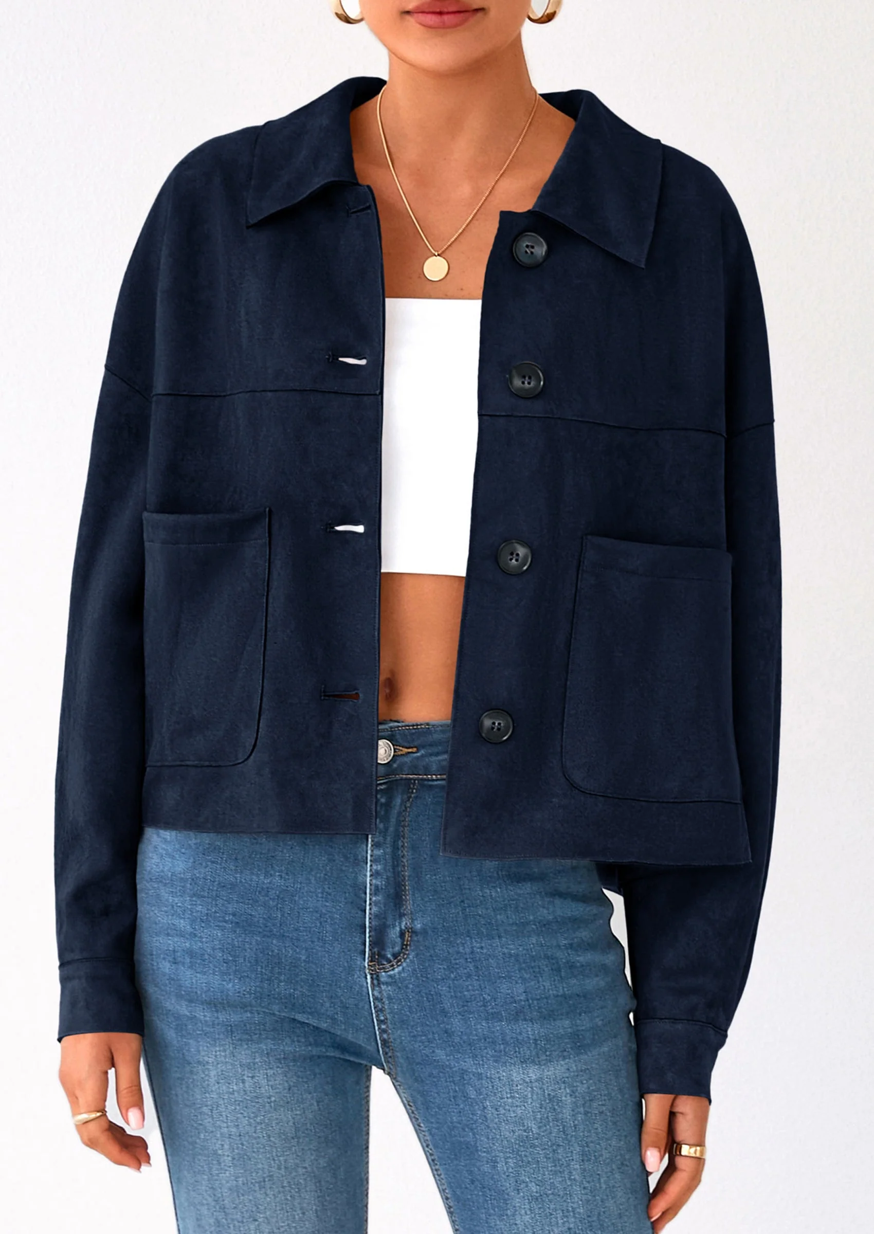 PRETTYGARDEN Women's Faux Suede Cropped Jacket Casual Lightweight Fall Fashion Winter Coats Outerwear Trendy Clothes - Image 36