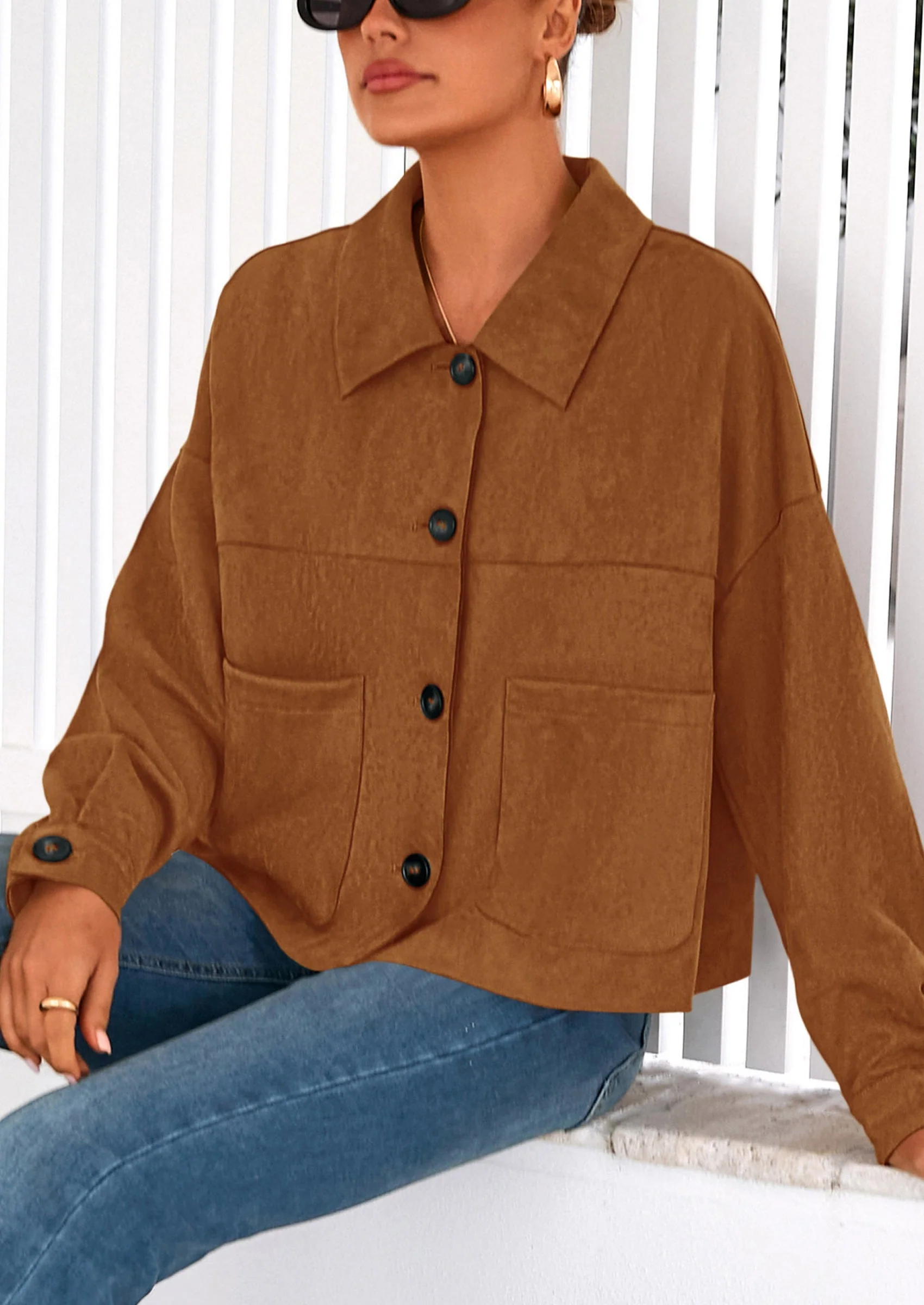 PRETTYGARDEN Women's Faux Suede Cropped Jacket Casual Lightweight Fall Fashion Winter Coats Outerwear Trendy Clothes - Image 4