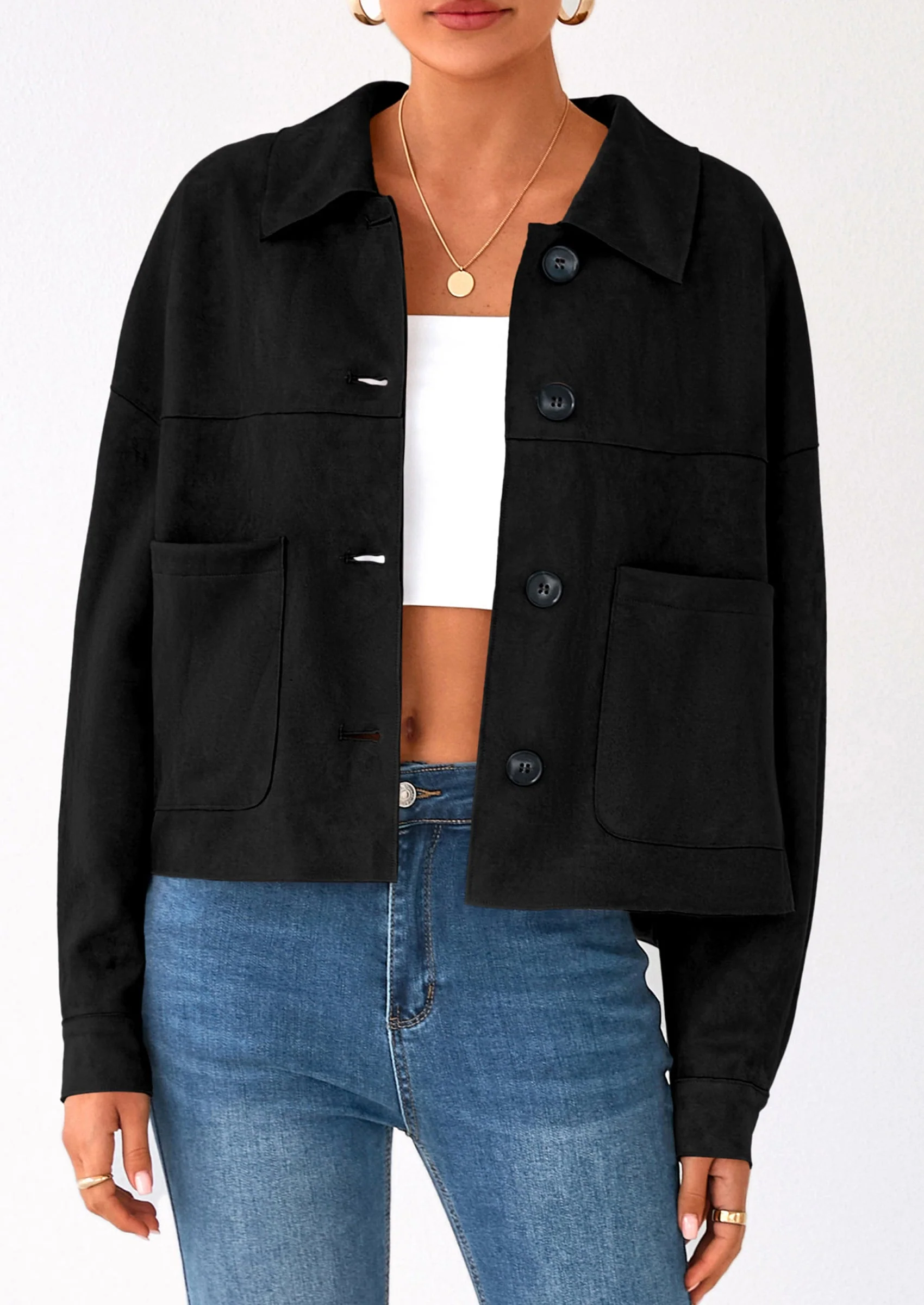 PRETTYGARDEN Women's Faux Suede Cropped Jacket Casual Lightweight Fall Fashion Winter Coats Outerwear Trendy Clothes - Image 42