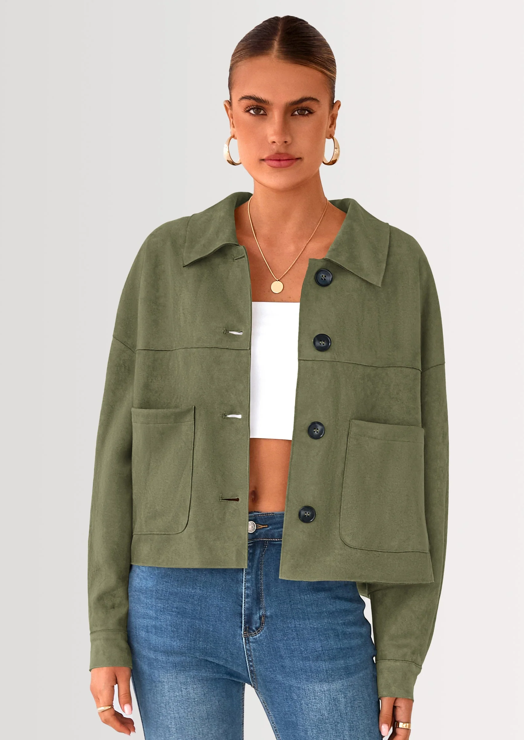 PRETTYGARDEN Women's Faux Suede Cropped Jacket Casual Lightweight Fall Fashion Winter Coats Outerwear Trendy Clothes - Image 43